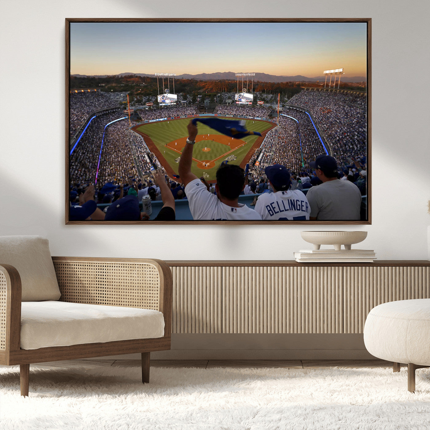 MGV-FC-36X24 - Dodger Stadium Sunset Game Triple Canvas Wall Art - Los Angeles Dodgers MLB Match