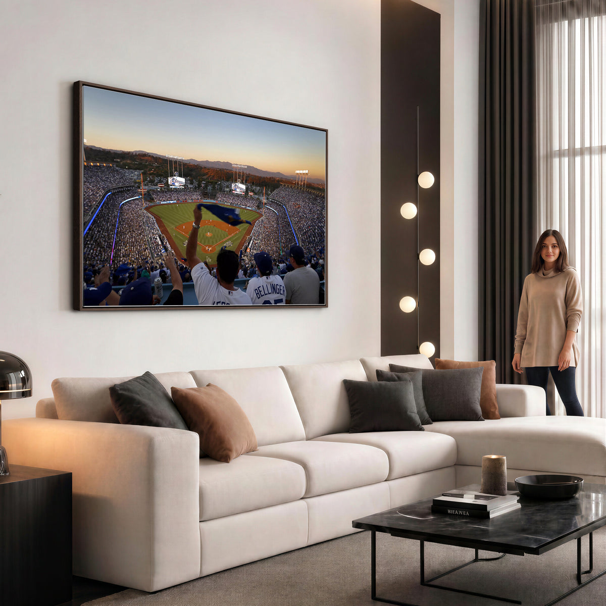60162-MGV-CV-36X24 - Dodger Stadium Sunset Game Triple Canvas Wall Art, Los Angeles Dodgers MLB Match