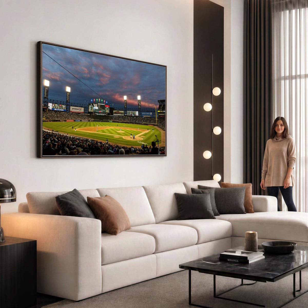 96063-MGV-CV-36X24 - Chicago White Sox Baseball Team Print Canvas, Guaranteed Rate Field, Framed and Ready to Hang