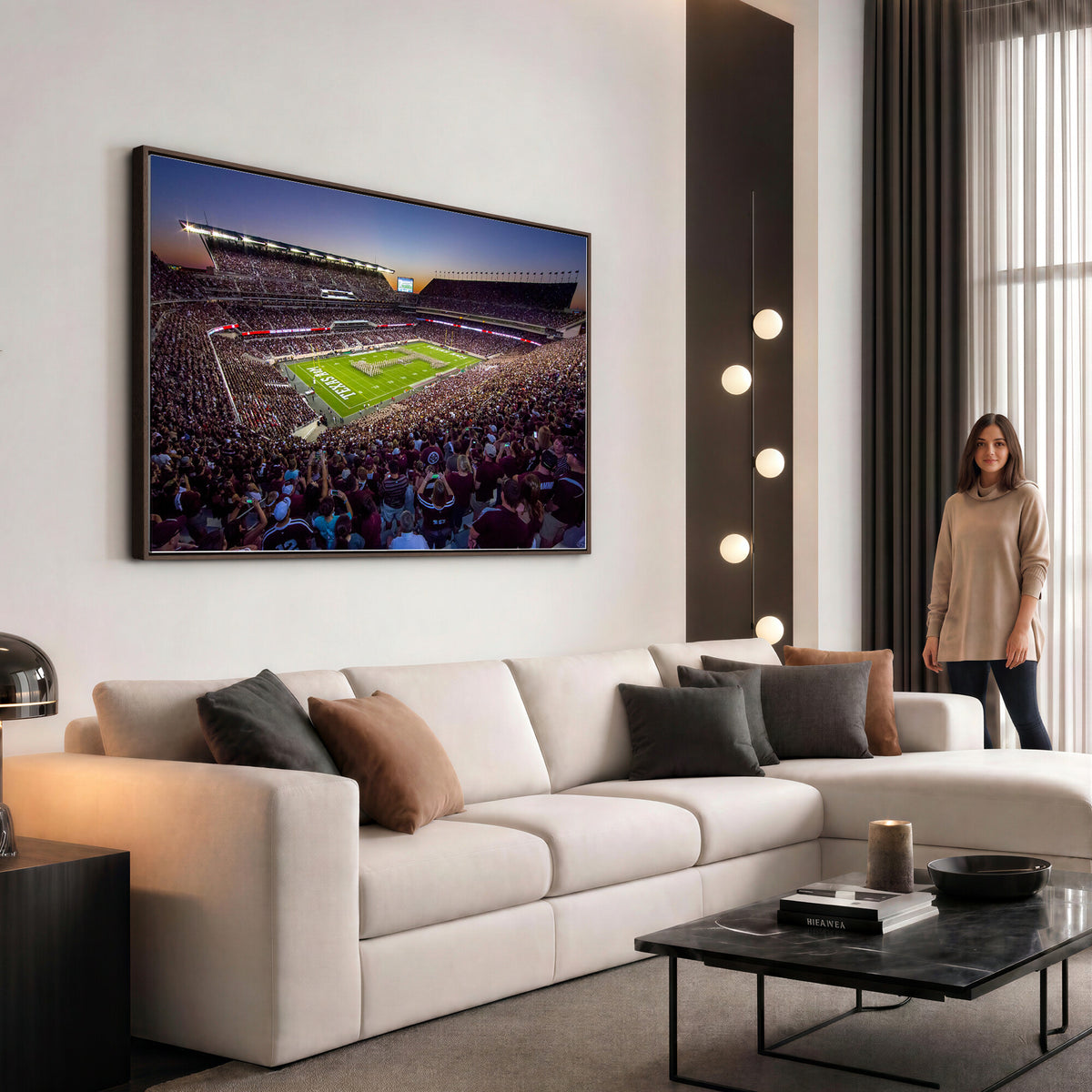 25148-MGV-CV-36X24 - Texas A&M University Aggies Football Team Print, College Station Kyle Field, Framed and Ready to Hang