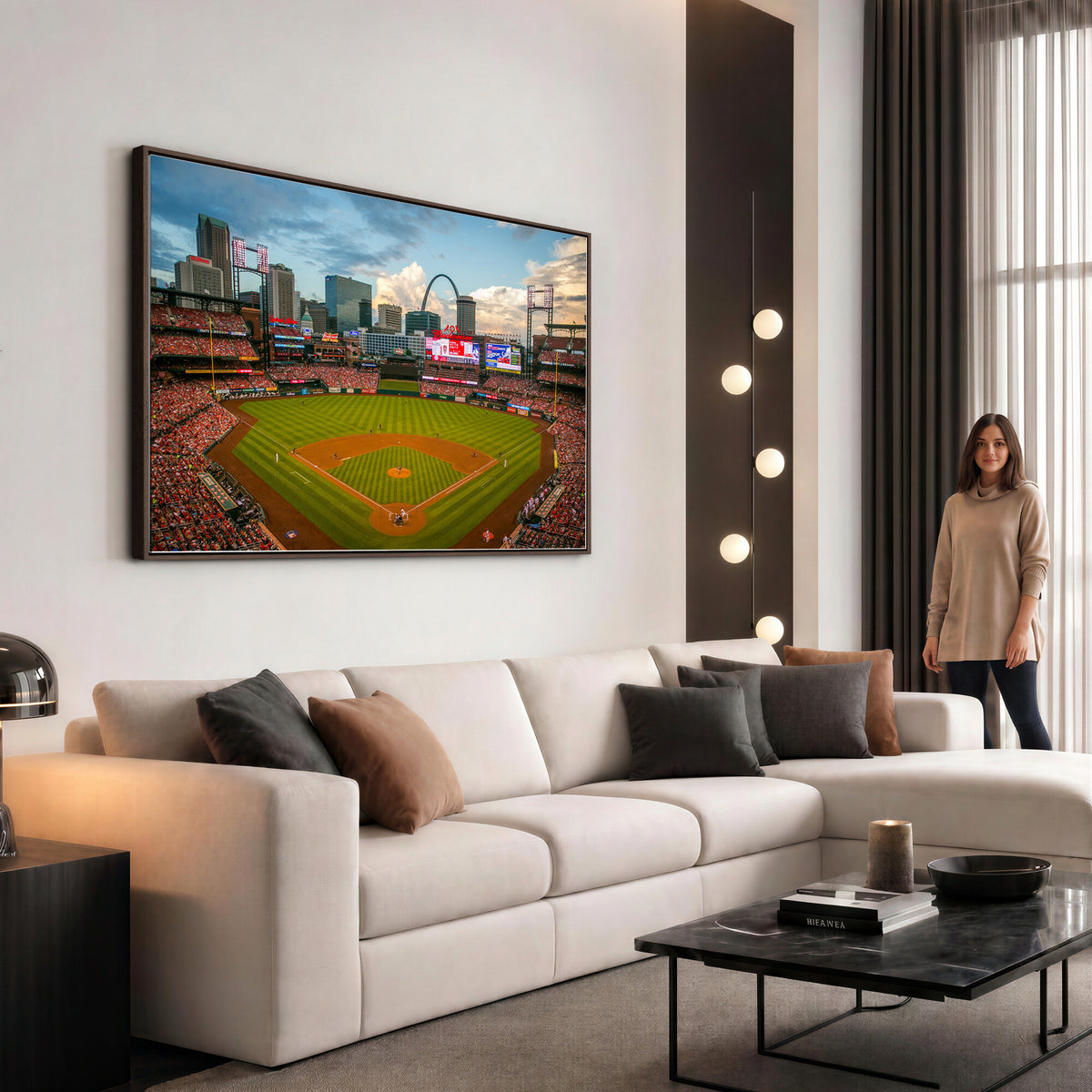 34054-MGV-CV-36X24 - St. Louis Cardinals Baseball Team Print, Busch Stadium Wall Art, Framed and Ready to Hang