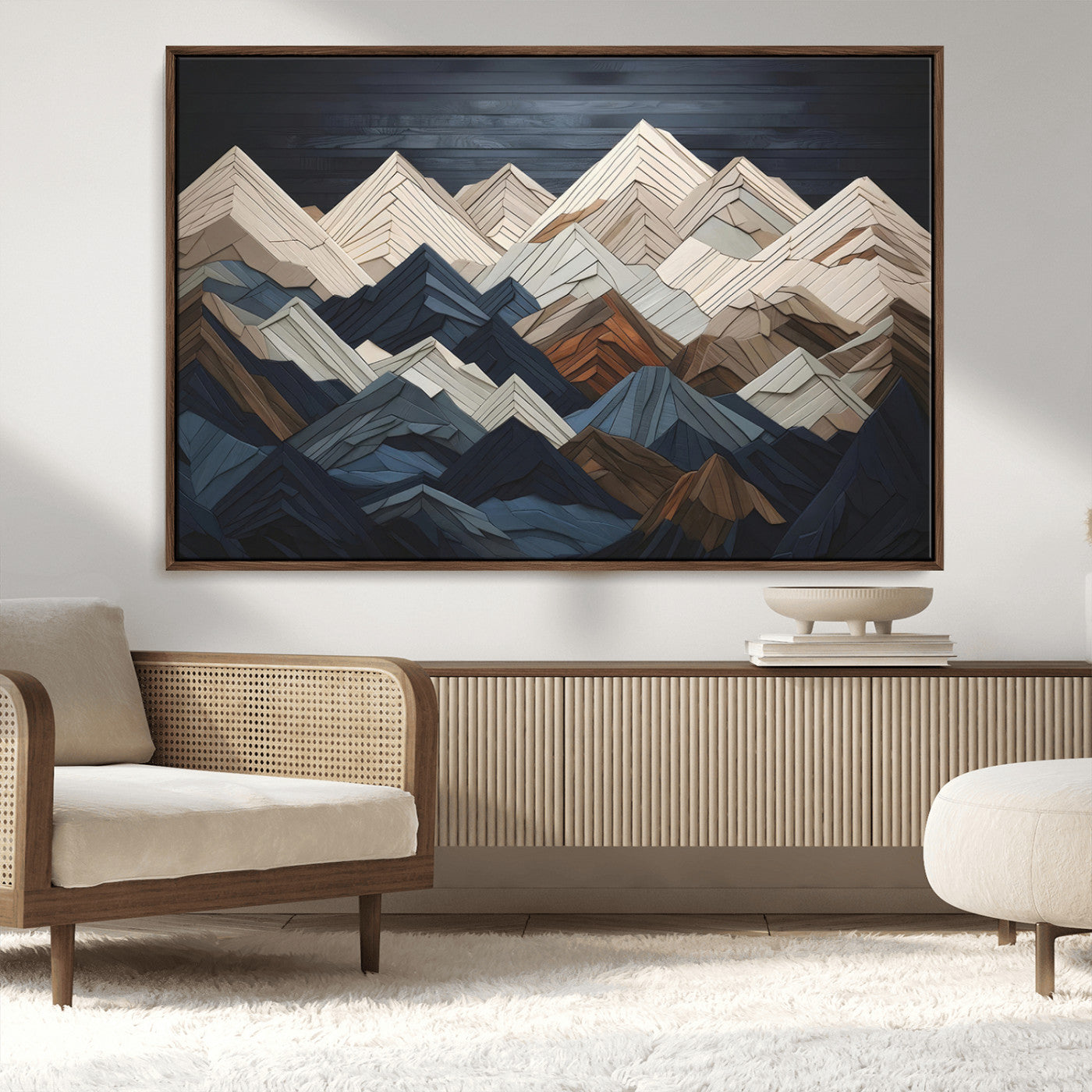 MGV-FC-36X24 - Mountain Range Art Wood Style Wall Art - Ready to Hang 3-Piece Set for Modern Rustic Decor, Abstract