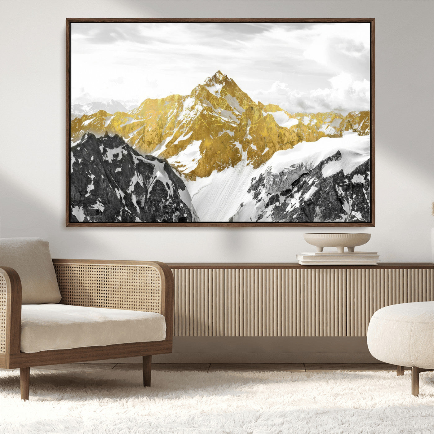 MGV-FC-36X24 - Gold Abstract Mountains Wall Art Print on Canvas, Nature Wall Art Print,