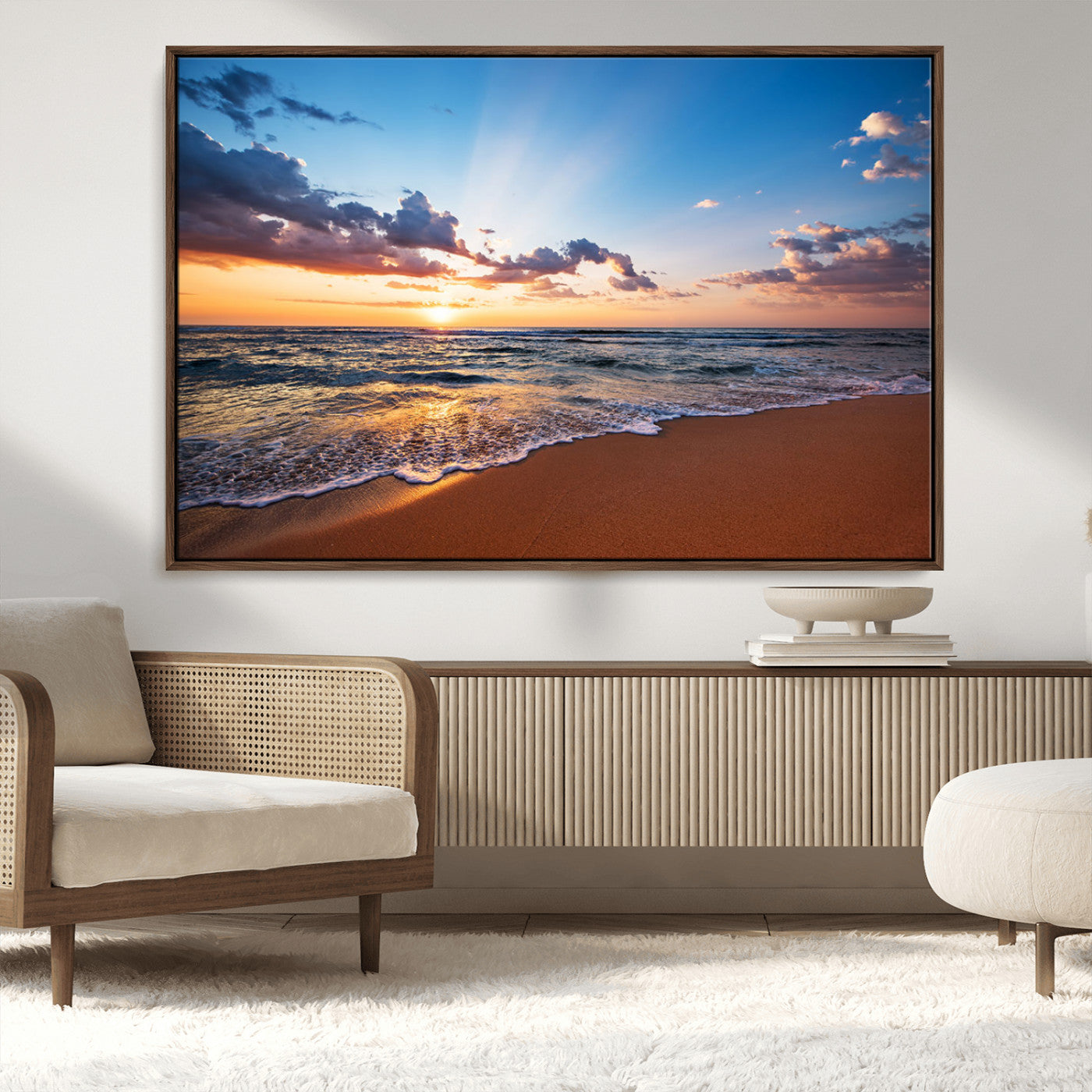 MGV-FC-36X24 - Golden Hour Beach Sunset Wall Art | Canvas Print | Ready to Hang | Coastal Wall Art for Living Room