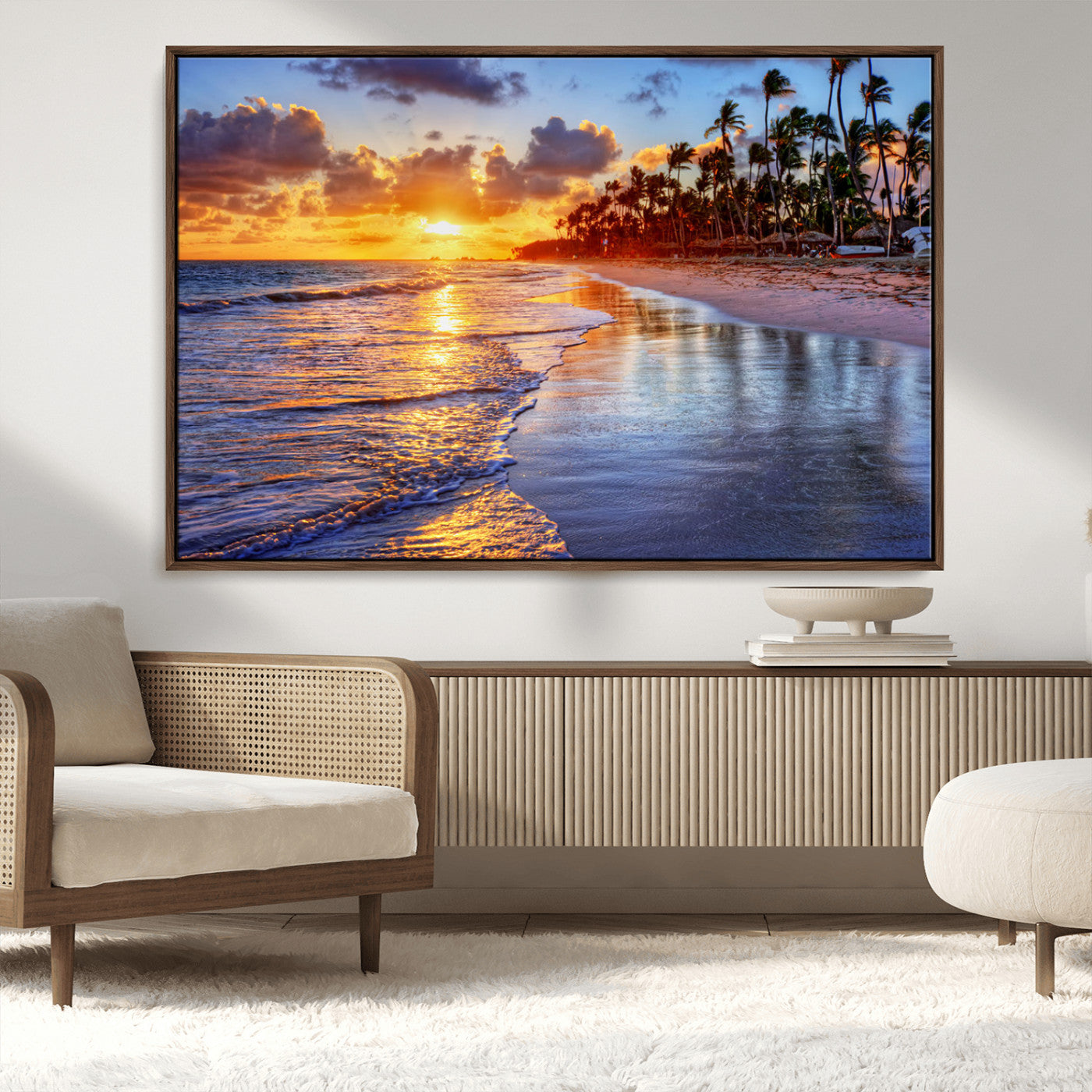 MGV-FC-36X24 - Serene Beach Sunset Wall Art Canvas- Coastal Seascape Print for Living Room or Bedroom, Ocean Waves
