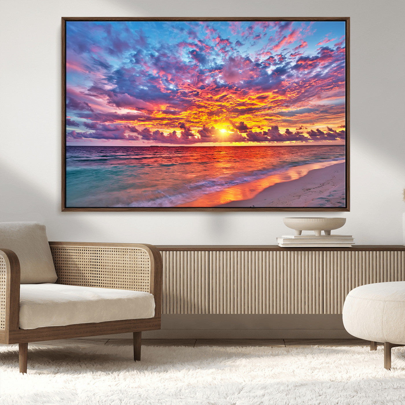 MGV-FC-36X24 - Vibrant Sunset Beach Wall Art - Ocean Sunset Canvas Print | Coastal Wall Art Decor Stunning Sunset