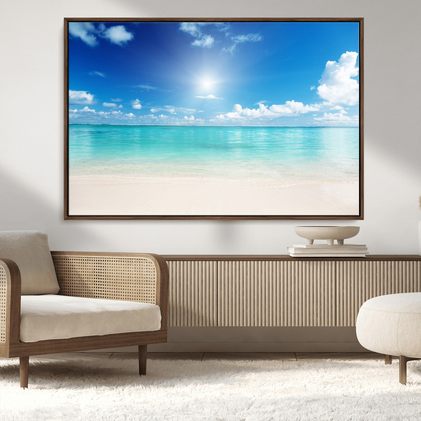 MGV-FC-36X24 - Blue Ocean Wall Art Canvas Print - Tranquil Ocean Paradise Triptych Wall Art - Ready to Hang Beach