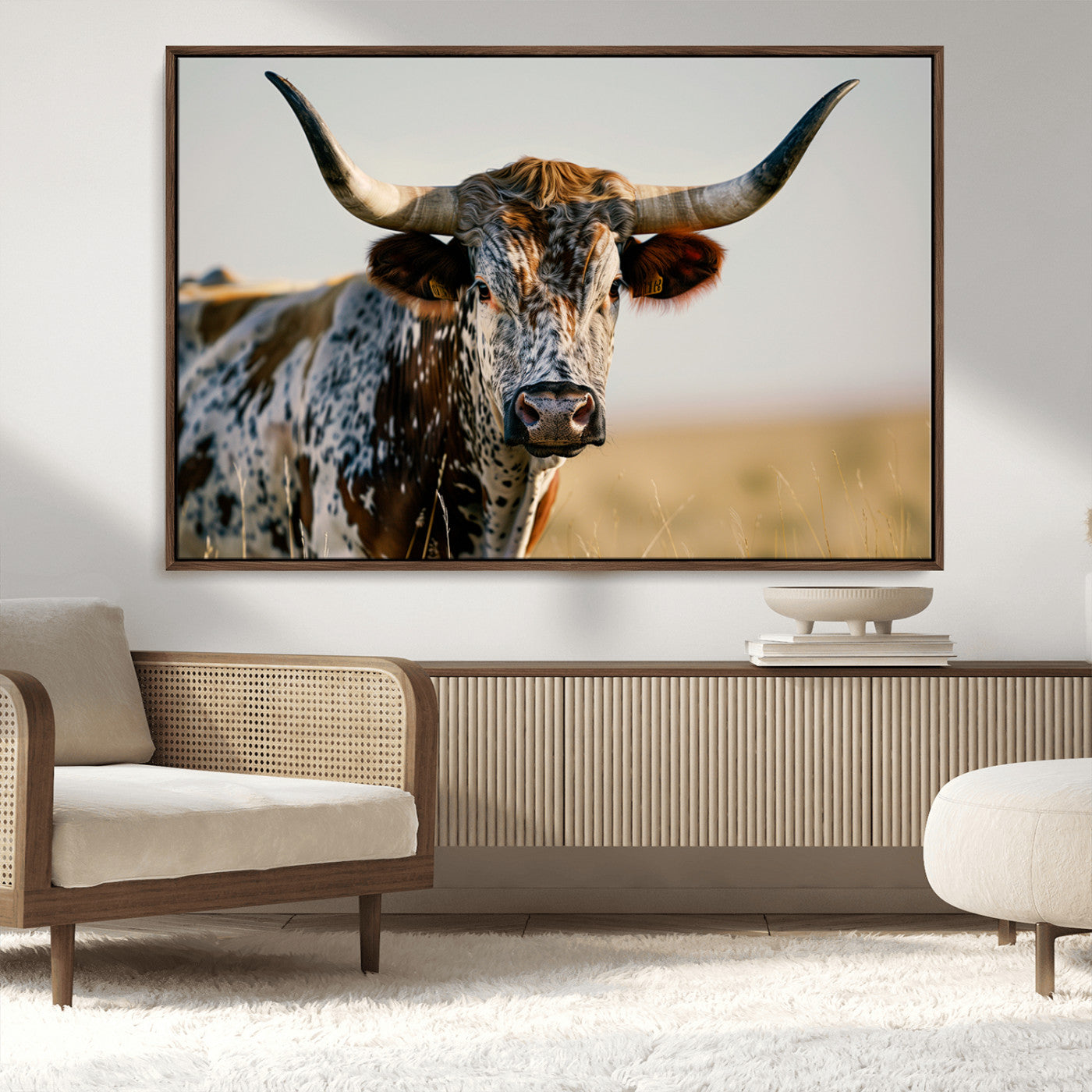 MGV-FC-36X24 - Texas Bull Longhorn Wall Art Canvas Print for Farm House Wall Decor, Farmhouse Wall Art Print