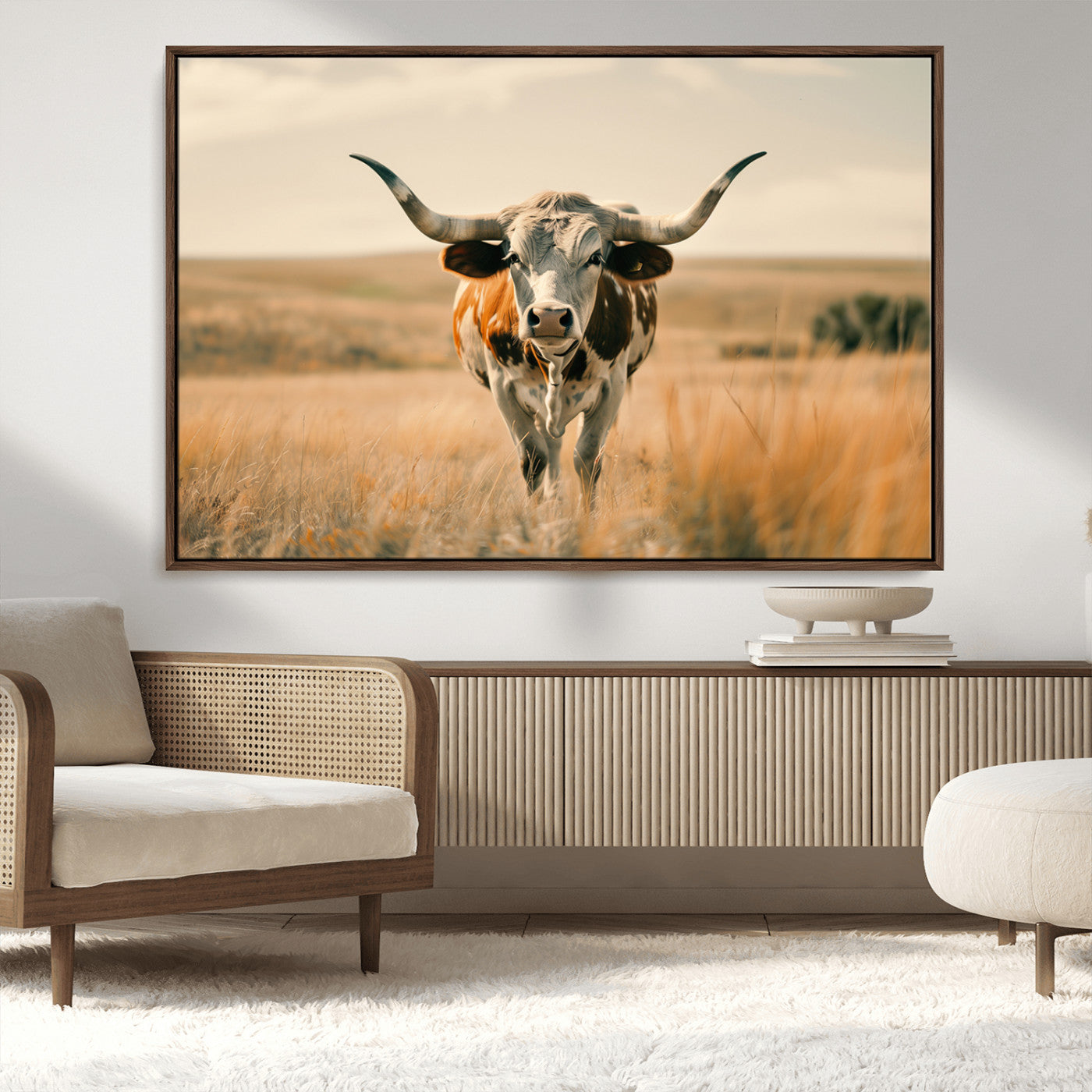 MGV-FC-36X24 - Texas Cow Wall Art Canvas Print for Farm House Wall Decor, Farmhouse Wall Art Print