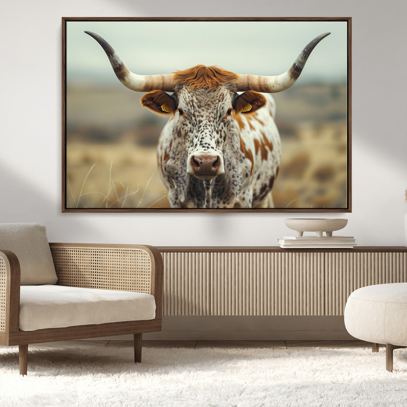 MGV-FC-36X24 - Texas Cow Longhorn Wall Art Canvas Print for Farm House Wall Decor, Farmhouse Wall Art Print