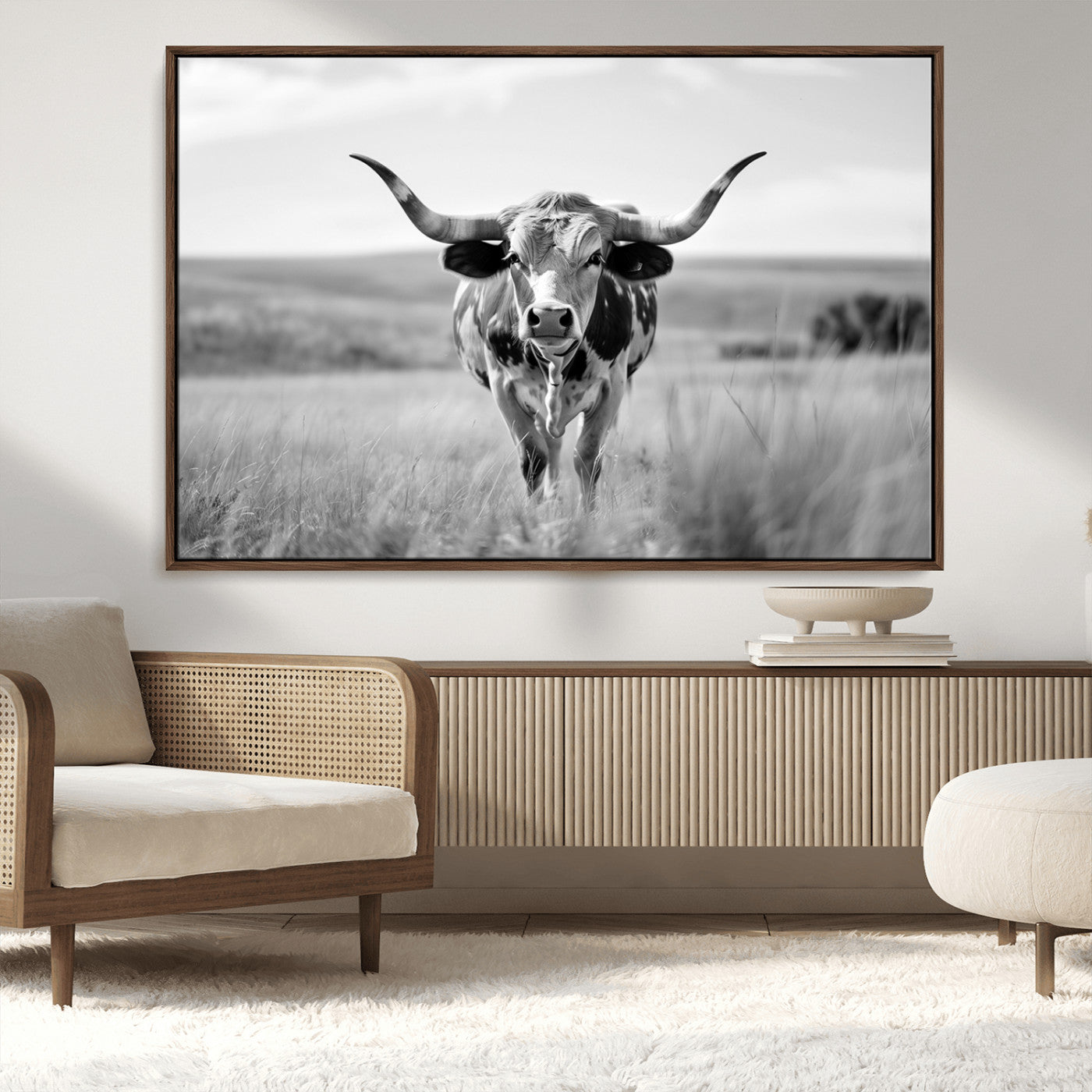 MGV-FC-36X24 - Texas Cow Longhorn Wall Art Canvas Print for Farm House Wall Decor, Farmhouse Wall Art Print