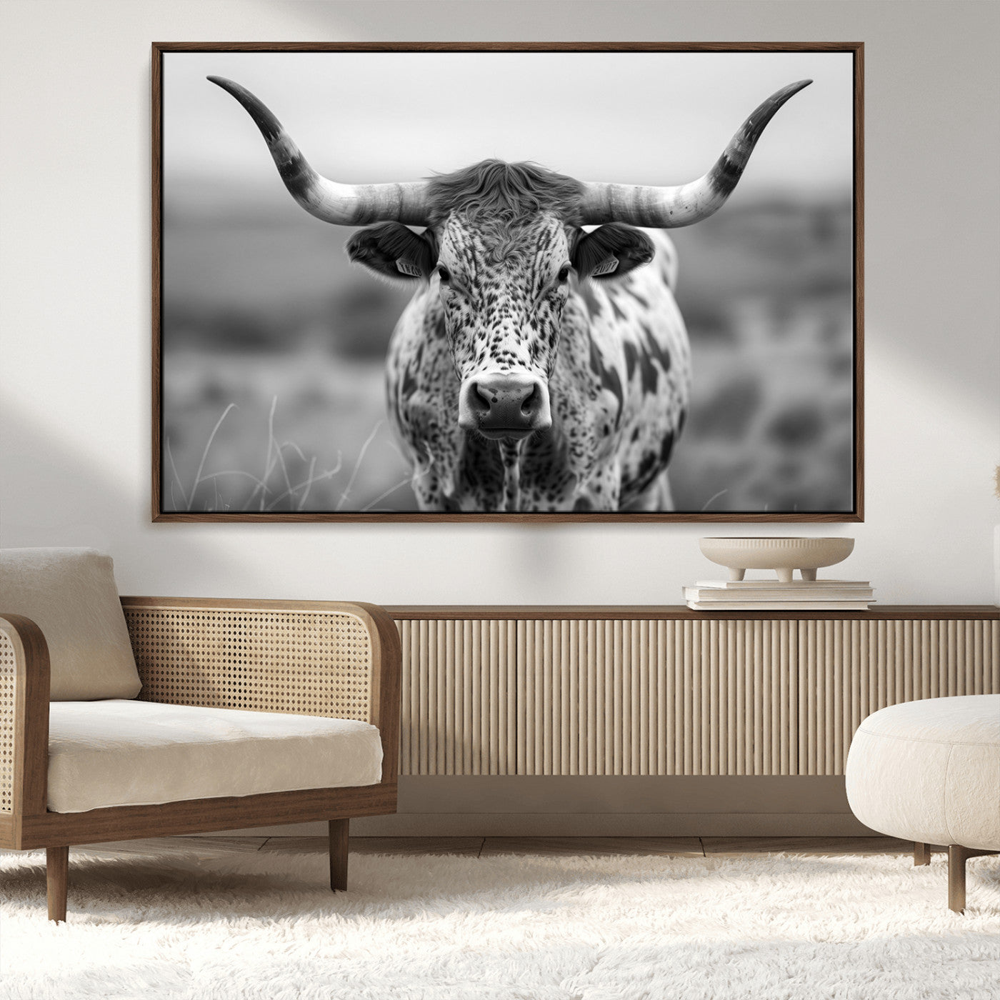 MGV-FC-36X24 - Texas Cow Longhorn Wall Art Canvas Print for Farm House Wall Decor, Farmhouse Wall Art Print