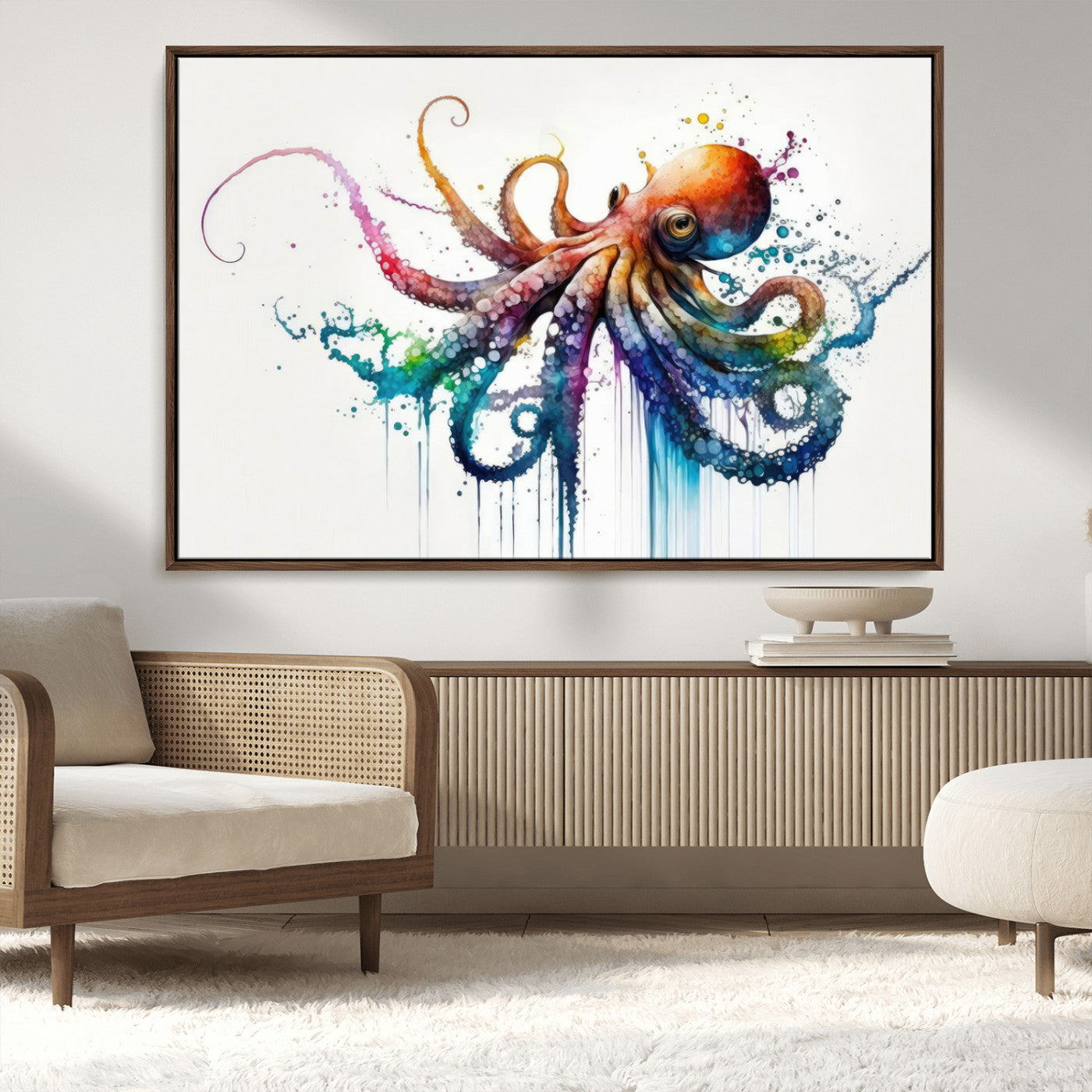 MGV-FC-36X24 - Watercolor Vibrant Octopus Wall Art Canvas Print | Abstract Sea Life Art | Colorful Marine Creature