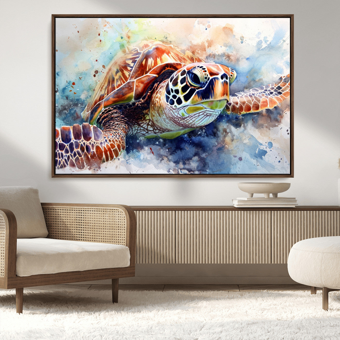 MGV-FC-36X24 - Watercolor Sea Turtle Wall Art Canvas Print - Vibrant Ocean Colors in Watercolor Style - Ready to