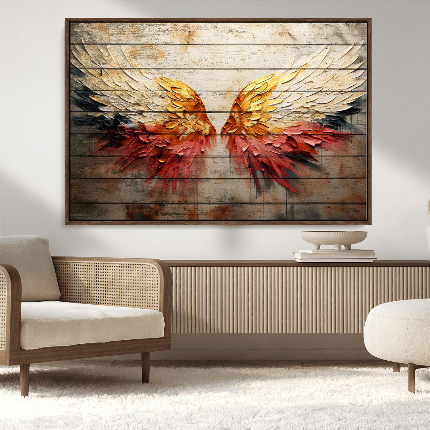 MGV-FC-36X24 - Abstract Angel Wings Canvas Wall Art – Framed and Ready to Hang Modern Angelic Wings Decor for