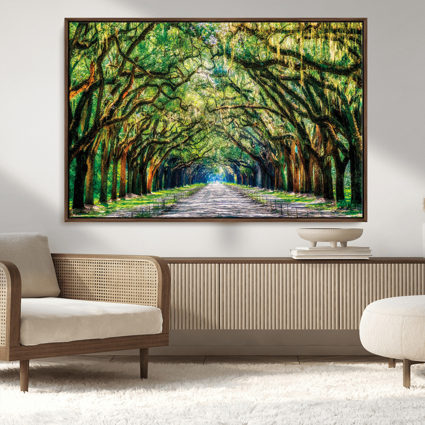MGV-FC-36X24 - Serene Tree Tunnel Wall Art Canvas Print – Pathway Under Canopy of Lush Green Trees, Nature-Inspired