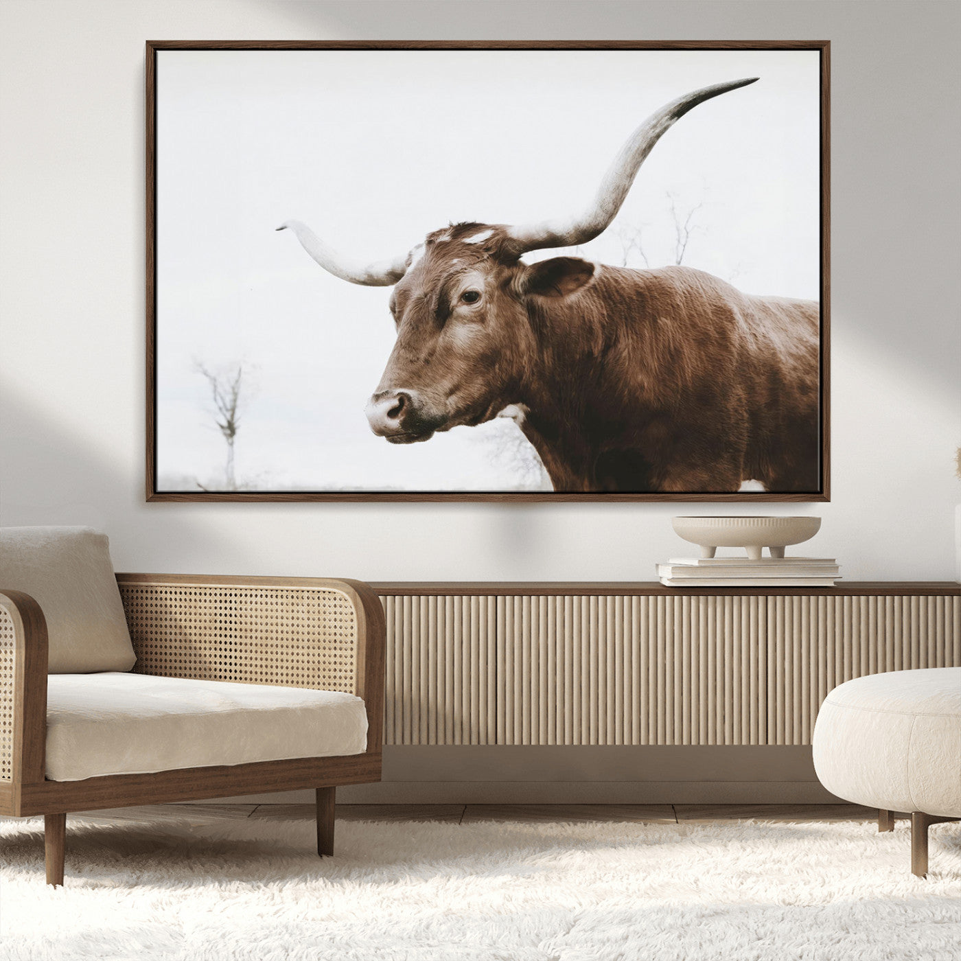 MGV-FC-36X24 - Rustic Bull Wall Art Canvas Print – Modern Longhorn Farmhouse Animal Decor – Abstract Farm Cow