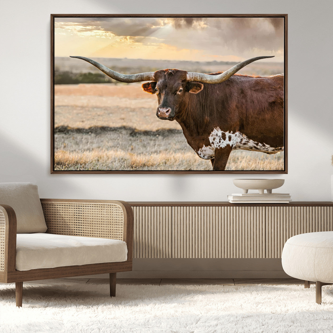 MGV-FC-36X24 - Texas Longhorn Wall Art Canvas Print, Rustic Ranch Decor, Majestic Western Longhorn Cattle