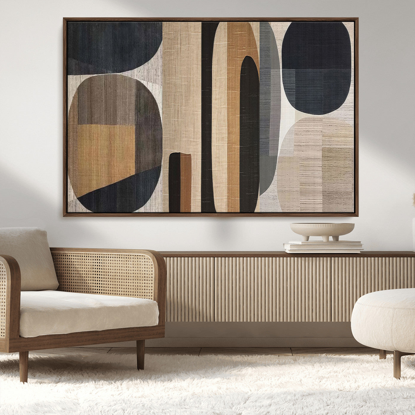 MGV-FC-36X24 - Abstract Minimalist Canvas Wall Art - Neutral Geometric Modern Boho Decor, Minimalist Brown Wabi