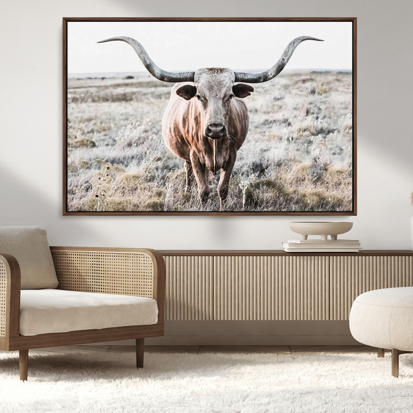 26121-MGV-FC-36X24_Walnut-Rustic Texas Longhorn Wall Art Canvas Print | Western Farmhouse Decor for Living Room or Office,