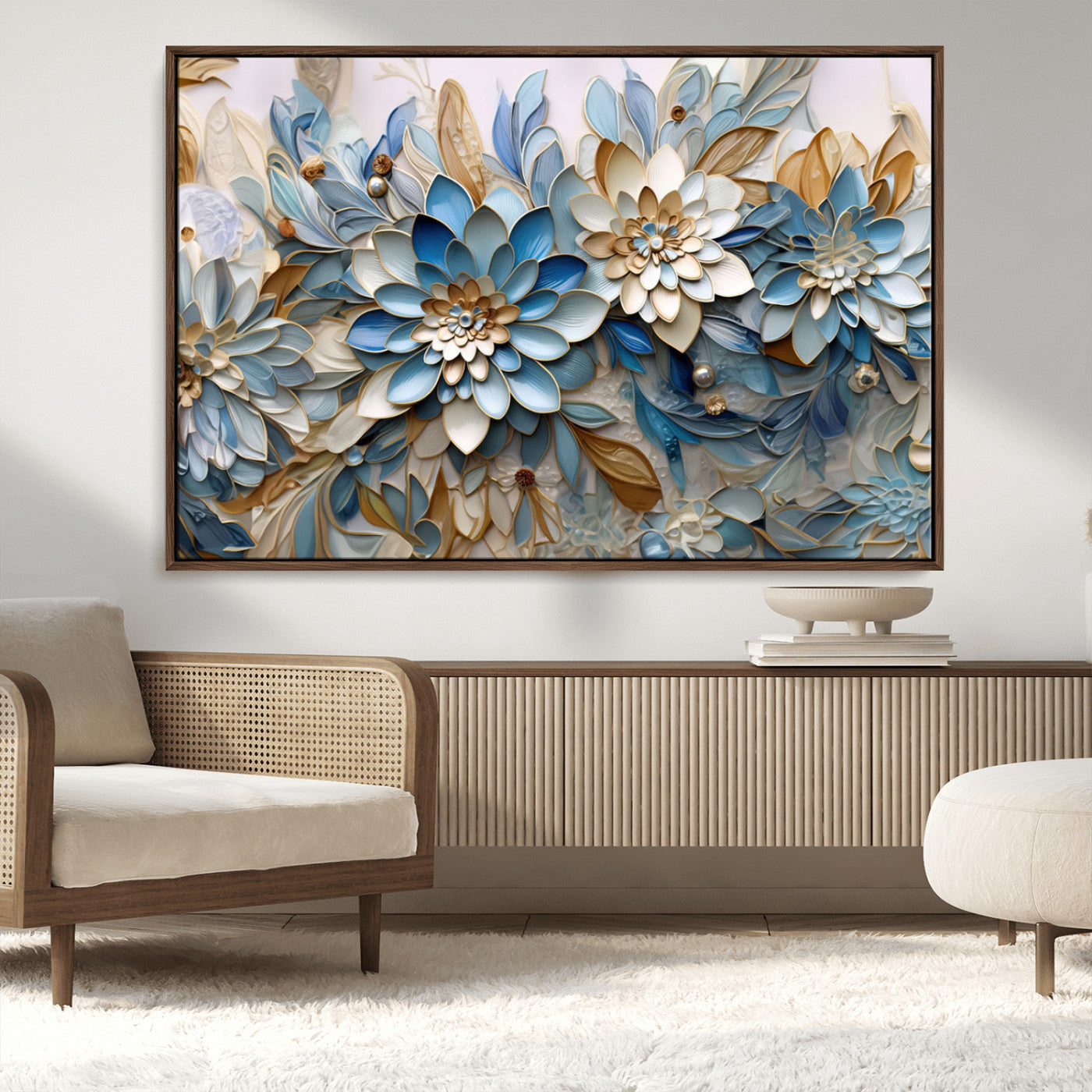 MGV-FC-36X24 - Blu Abstract Flower Wall Art Canvas Print