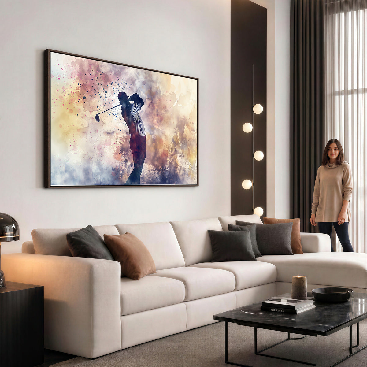 10848-MGV-CV-36X24 - Abstract Watercolor Golf Player Wall Art Canvas Print