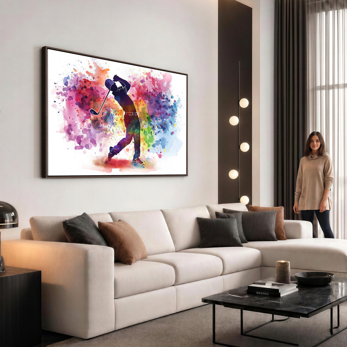 66537-MGV-CV-36X24 - Colorful Golfer Swing Wall Art Canvas Print, Ready to Hang
