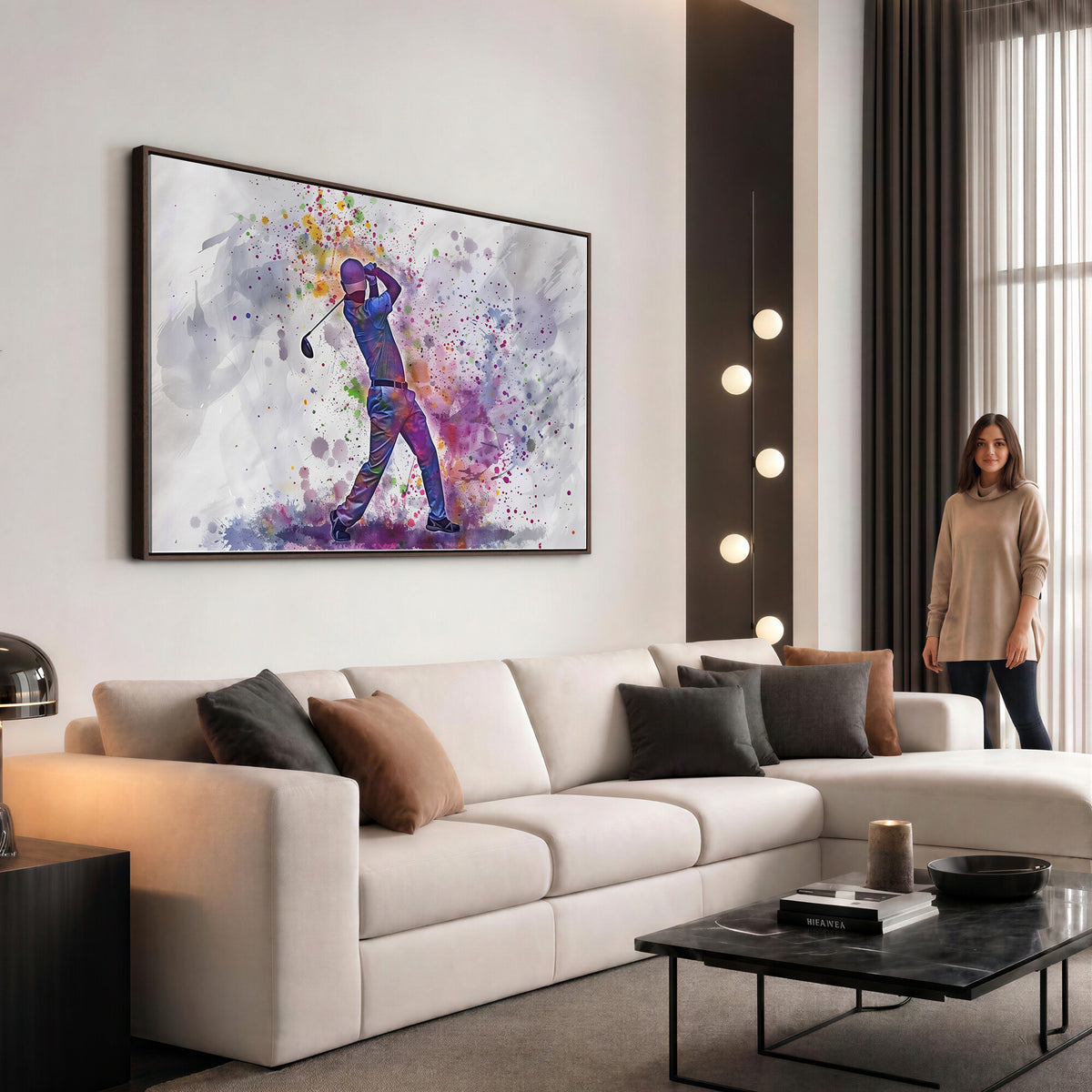 60116-MGV-CV-36X24 - Watercolor Golf Swing Wall Art Canvas Print, Vibrant, Framed and Ready to Hang