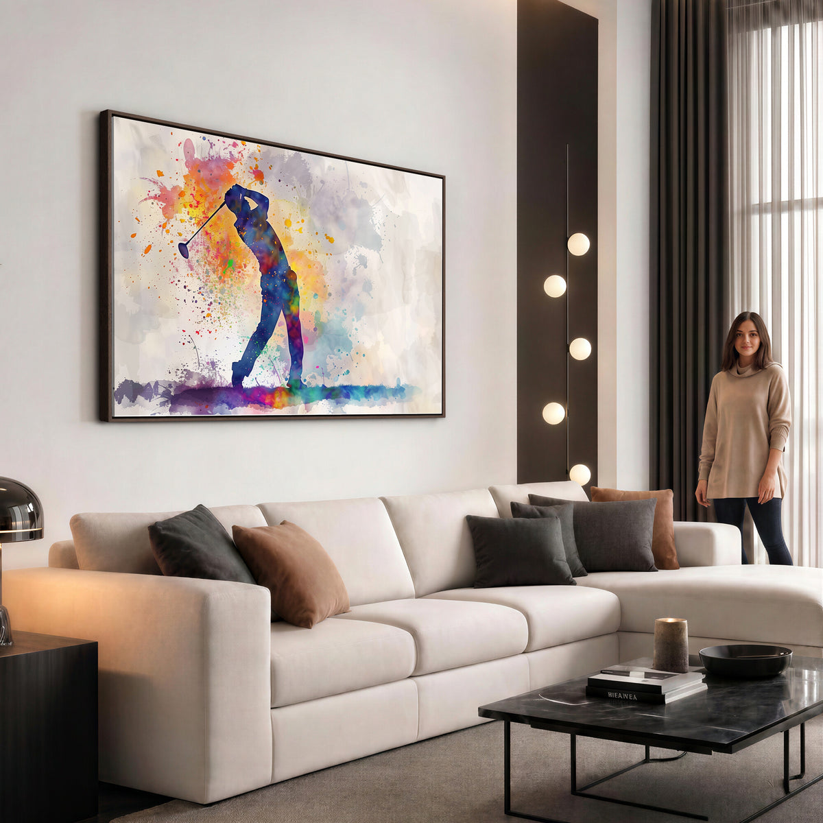 89625-MGV-CV-36X24 - Vibrant Watercolor Golf Swing Wall Art Canvas Print | Extra Large 3 Piece Canvas Wall Art