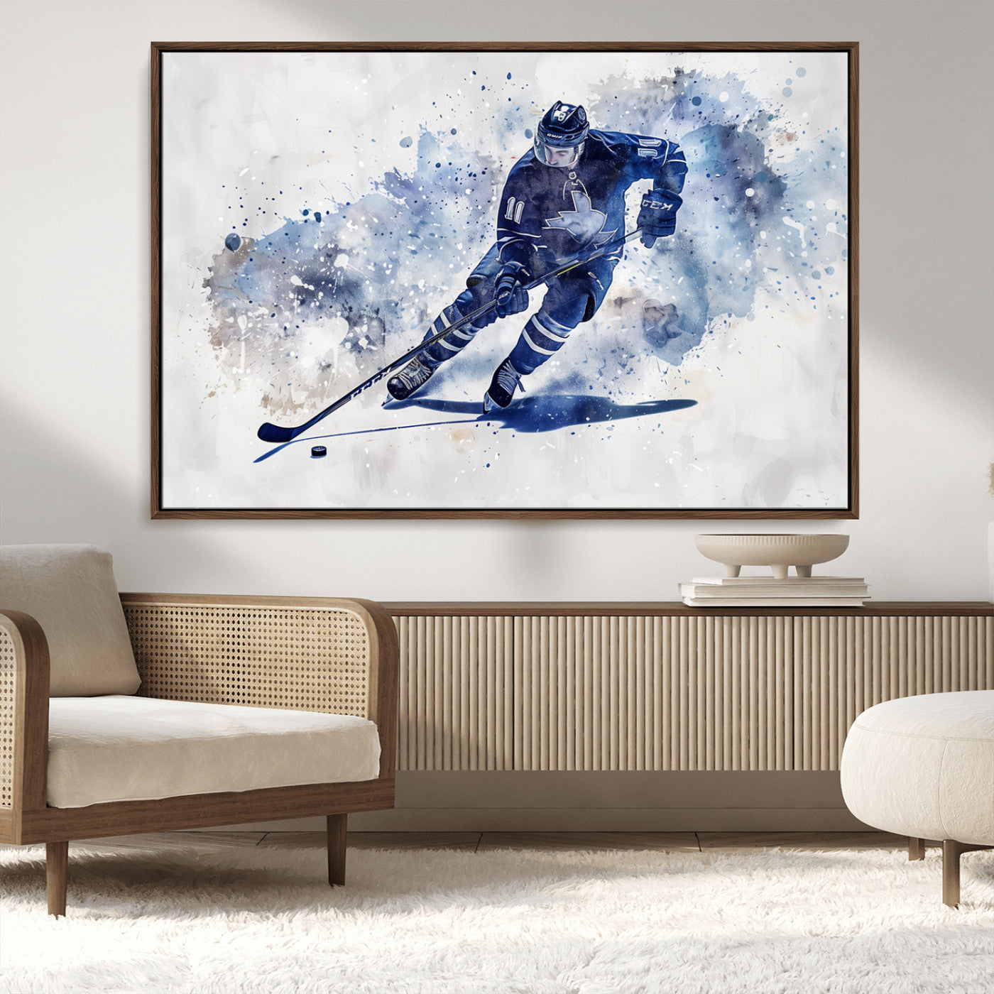 MGV-FC-36X24 - Hockey Player Wall Art Canvas Print - Sports-Inspired Watercolor Decor - Ready to Hang