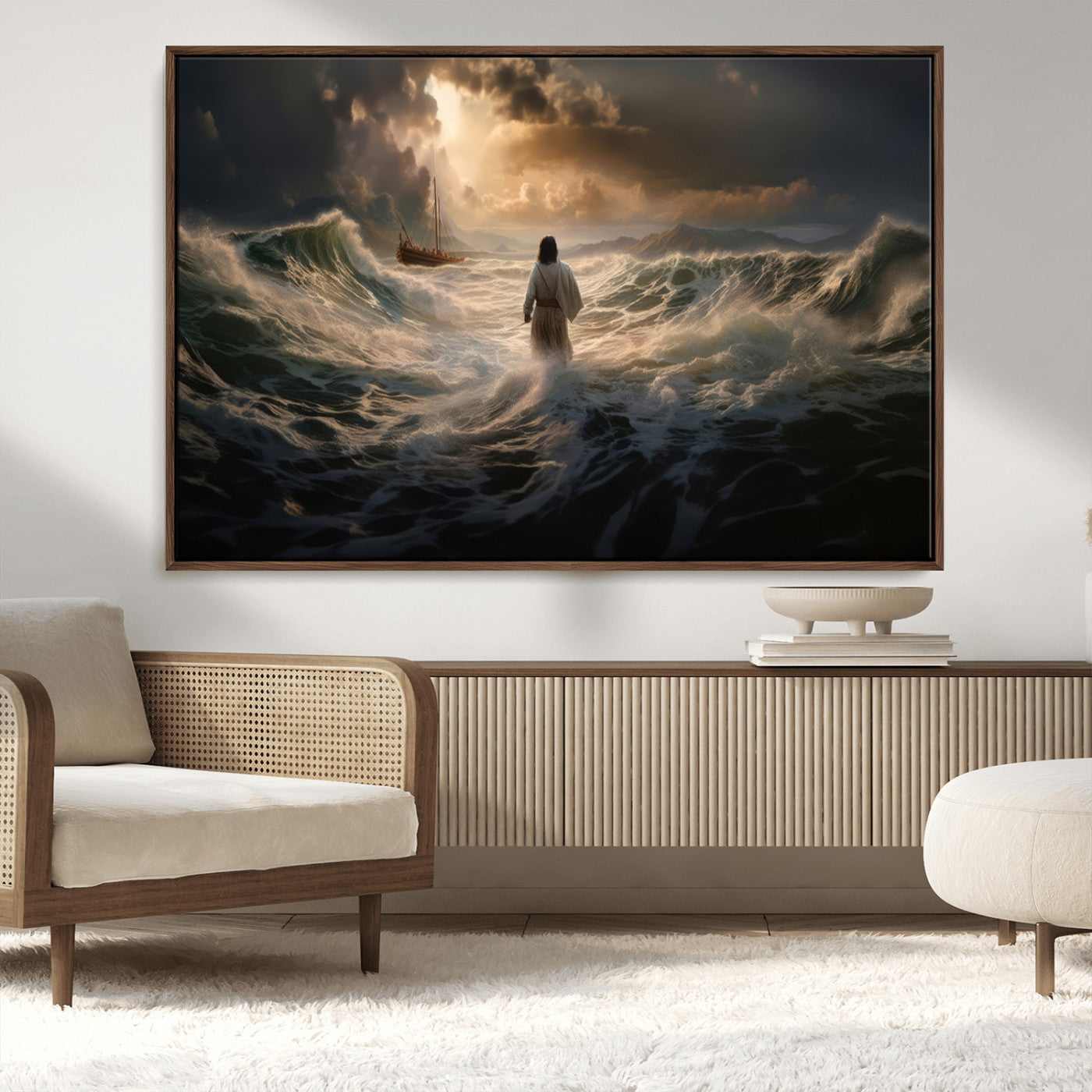MGV-FC-36X24 - Jesus Walking on Water Wall Art Canvas Print - Religious Spiritual Decor - Jesus Wall Art Canvas