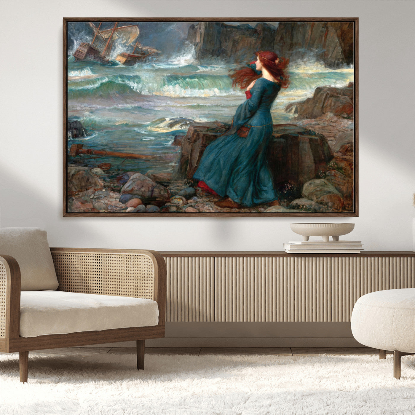 1-MGV-FC-36X24_Walnut-Miranda by the Shore Wall Art Canvas Print – Tempest Scene Ocean Storm – Ready to Hang