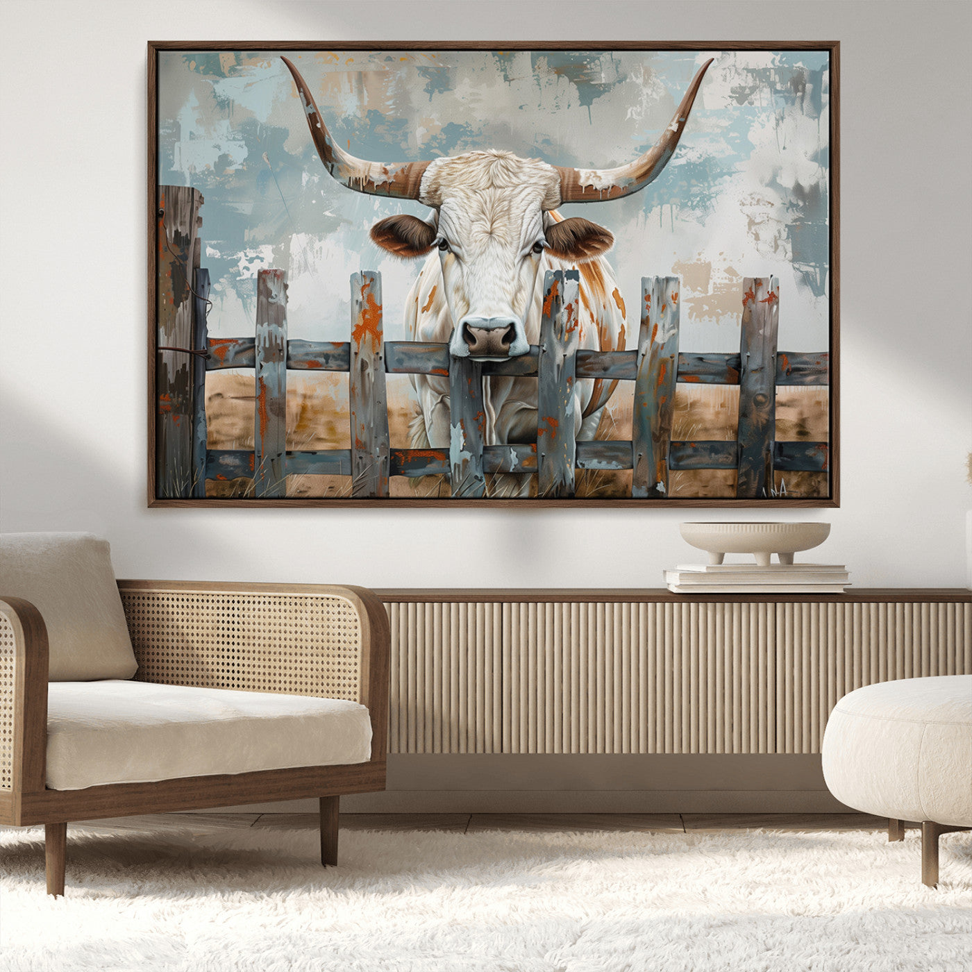 MGV-FC-36X24 - Vintage Cow Wall Art Canvas Print for Farmhouse Wall Decor Theme, Cattle Wall Art Print