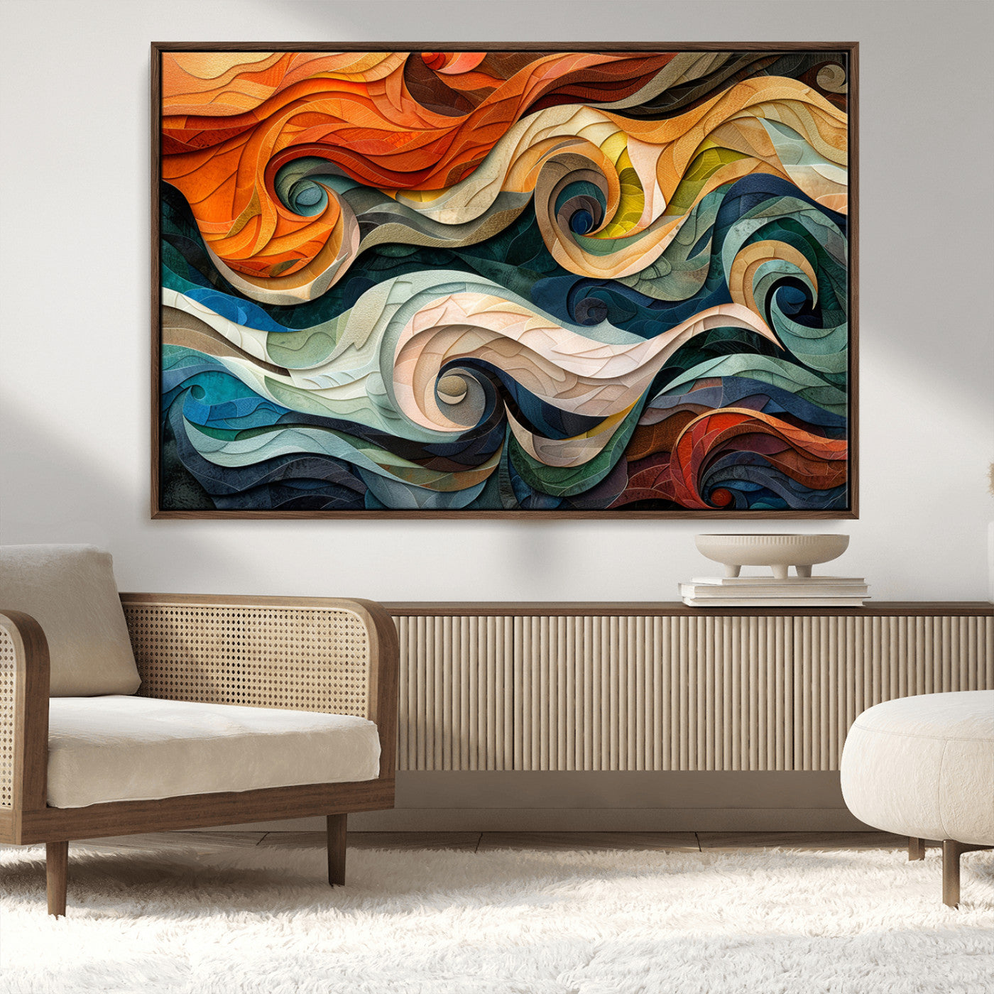 MGV-FC-36X24 - Abstract Wave Wall Art | Ready to Hang Framed Canvas Print | Vibrant Home Decor for Modern Spaces