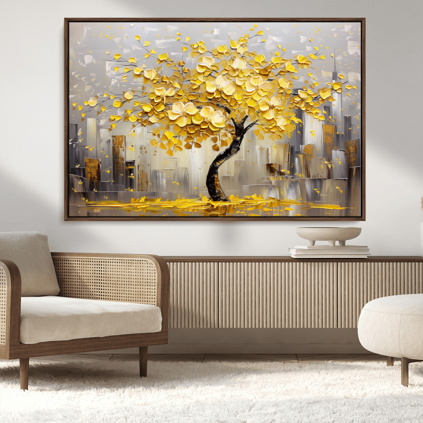 -Golden Tree Canvas Print | Abstract Wall Art for Modern Homes | Ready to Hang Framed Artwork
