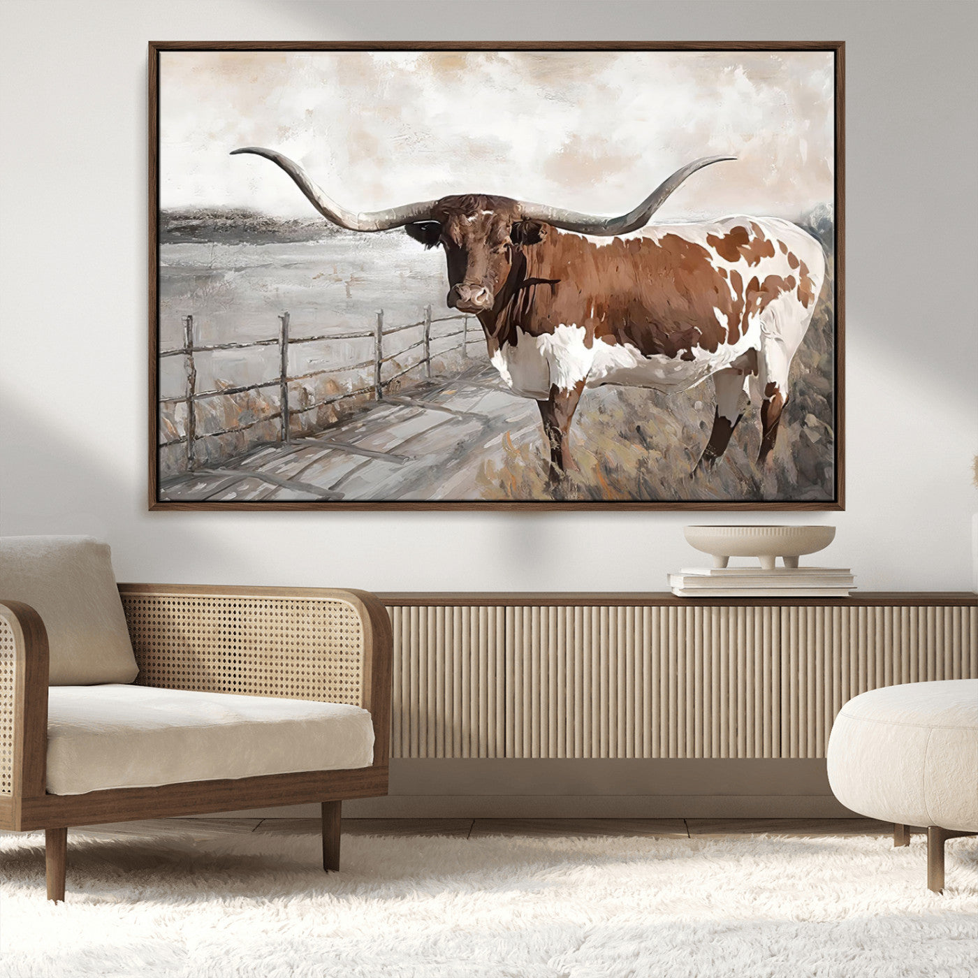57340-MGV-CV-36X24-Vintage Texas Cow Wall Art Canvas Print, Rustic Longhorn Wall Art | Canvas Print for Farmhouse Decor