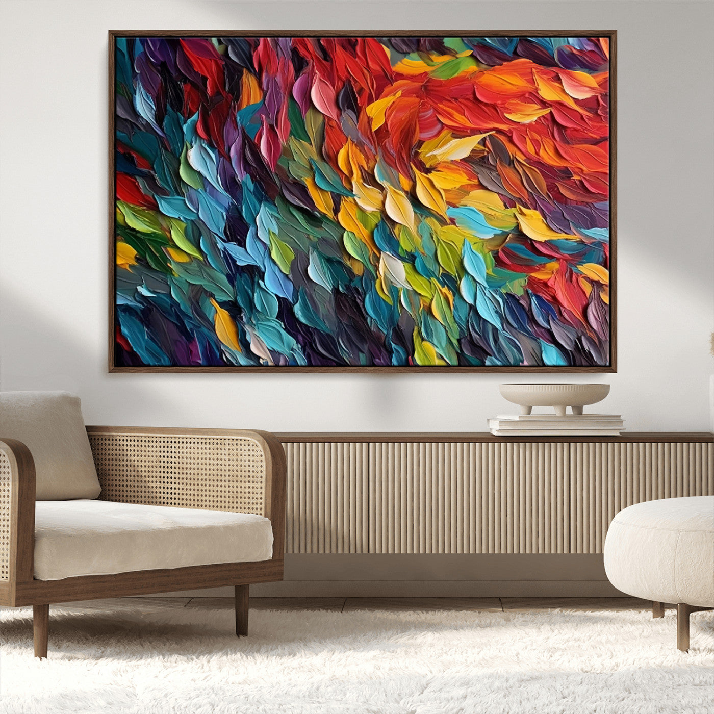 -Vibrant Abstract Leaf Wall Art Canvas Print | Bold Colorful Canvas for Living Room or Office | Ready