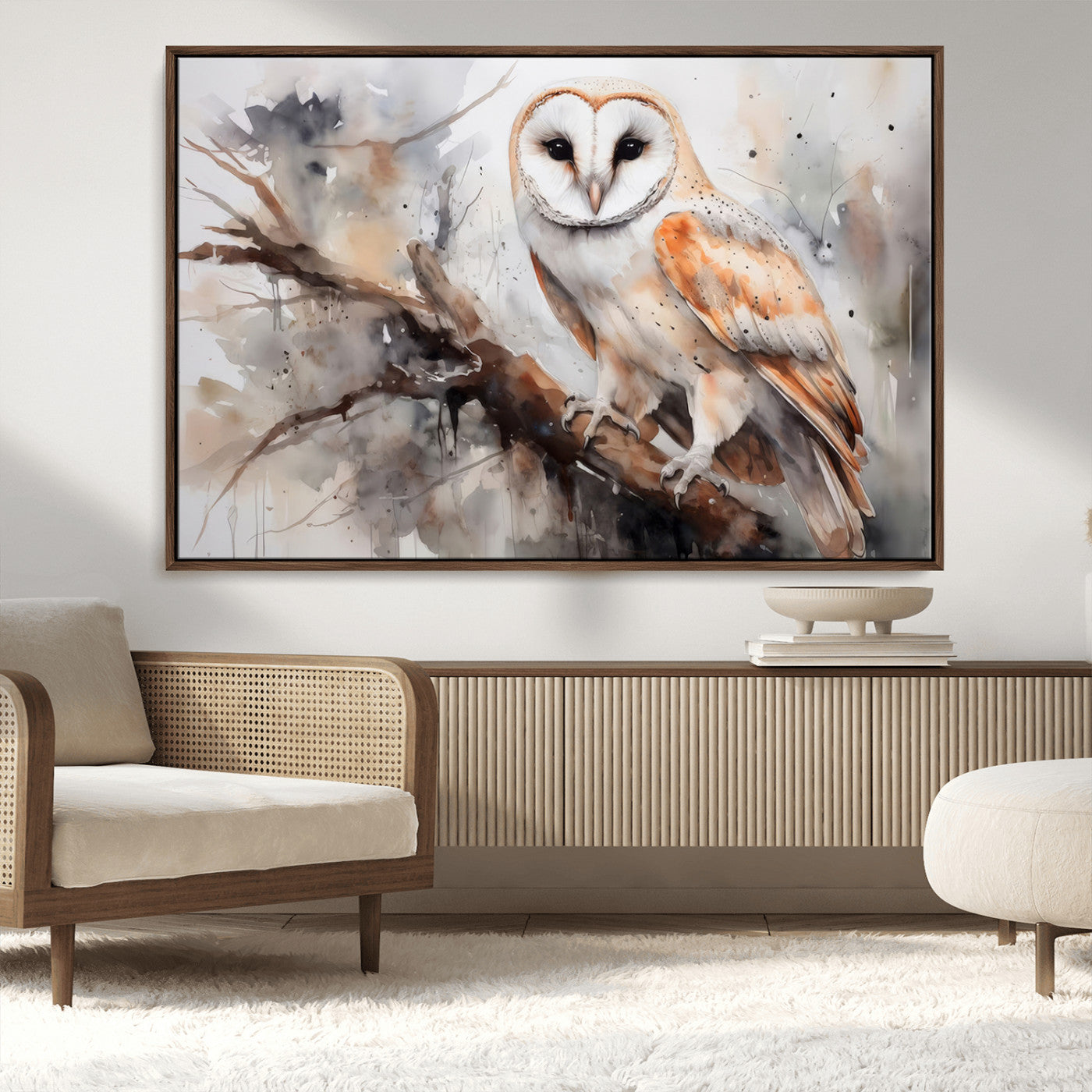 MGV-FC-36X24 - Barn Owl Wall Art | Watercolor Barn Owl Canvas Print | Perfect for Farmhouse Wall Decor | Ready to