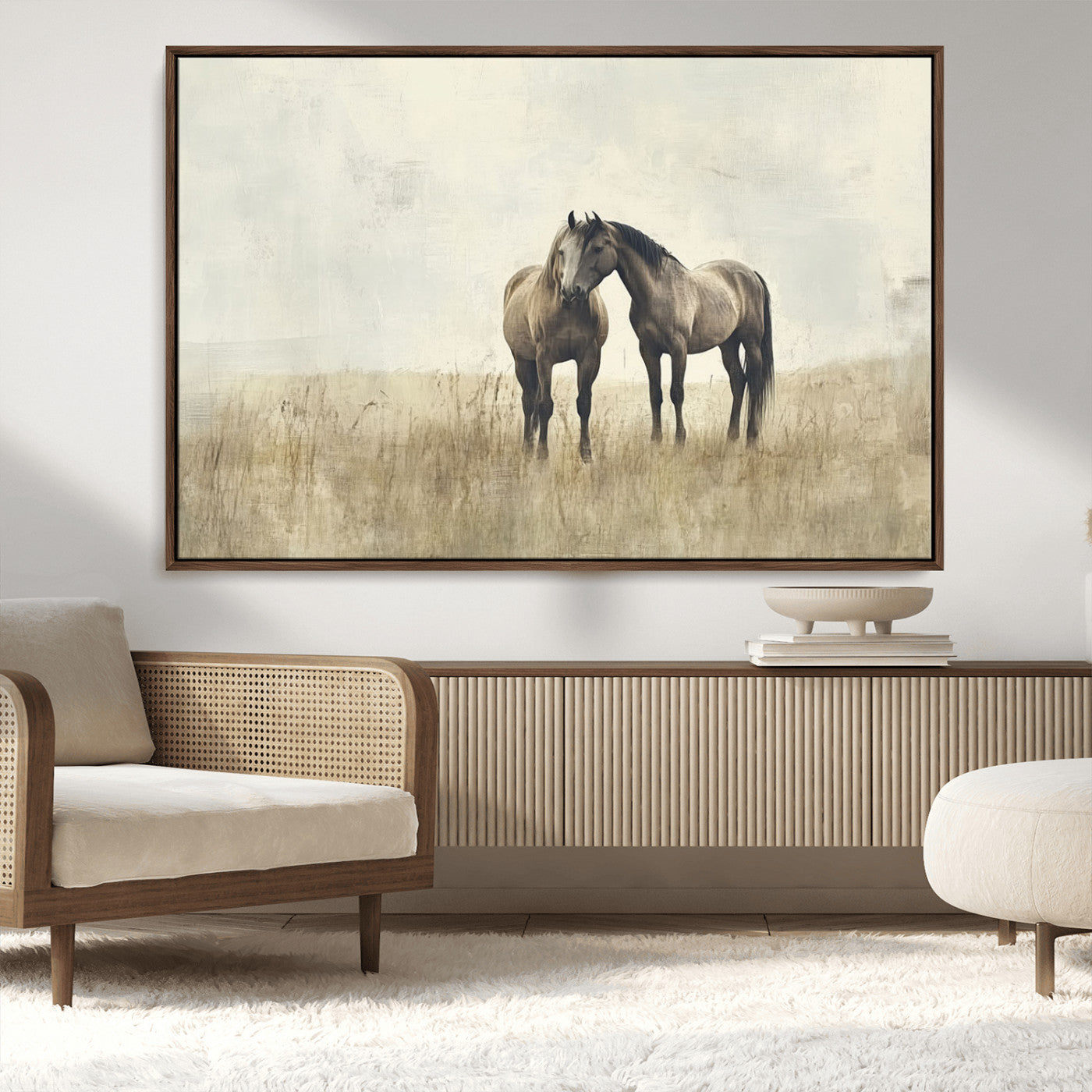 MGV-FC-36X24 - Chines Style Grunge Horses Wall Art Canvas Print