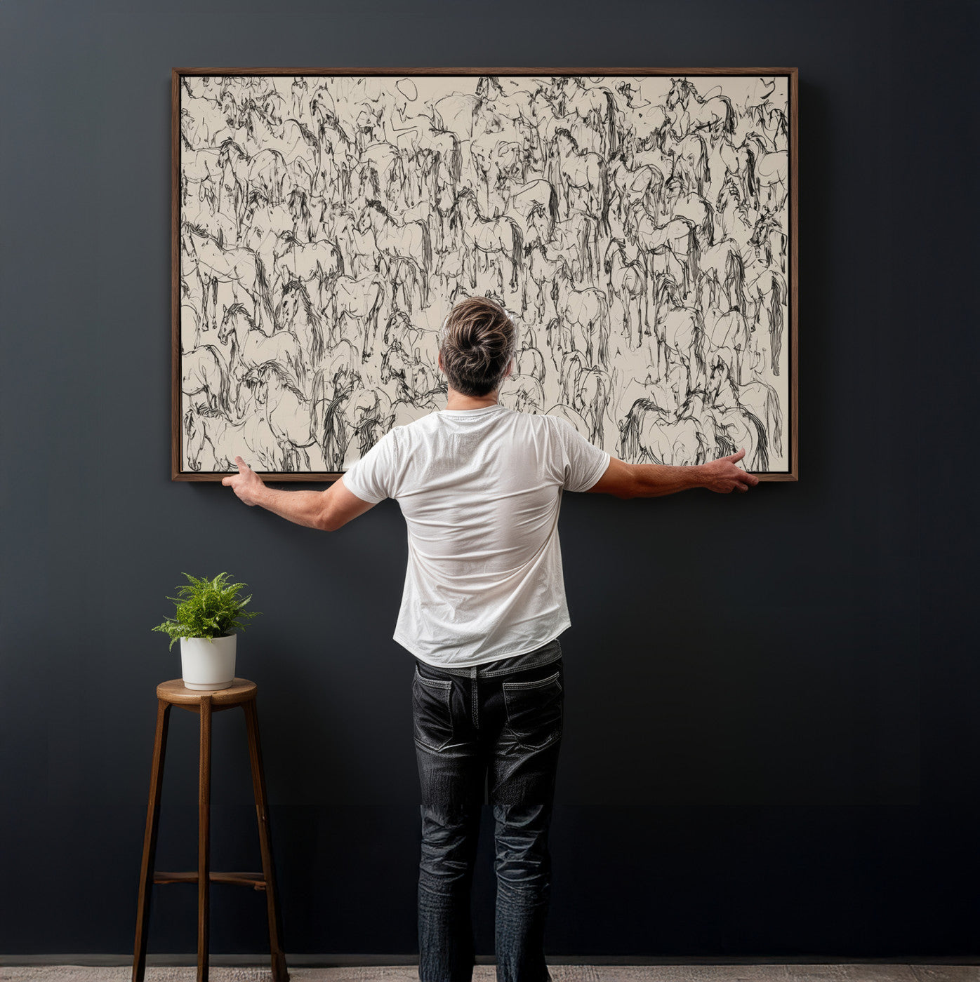 25718-MGV-CV-36X24 - Abstract Horse Sketch Wall Art | Ready to Hang and Framed | Farmhouse Wall Decor for Barn Wall