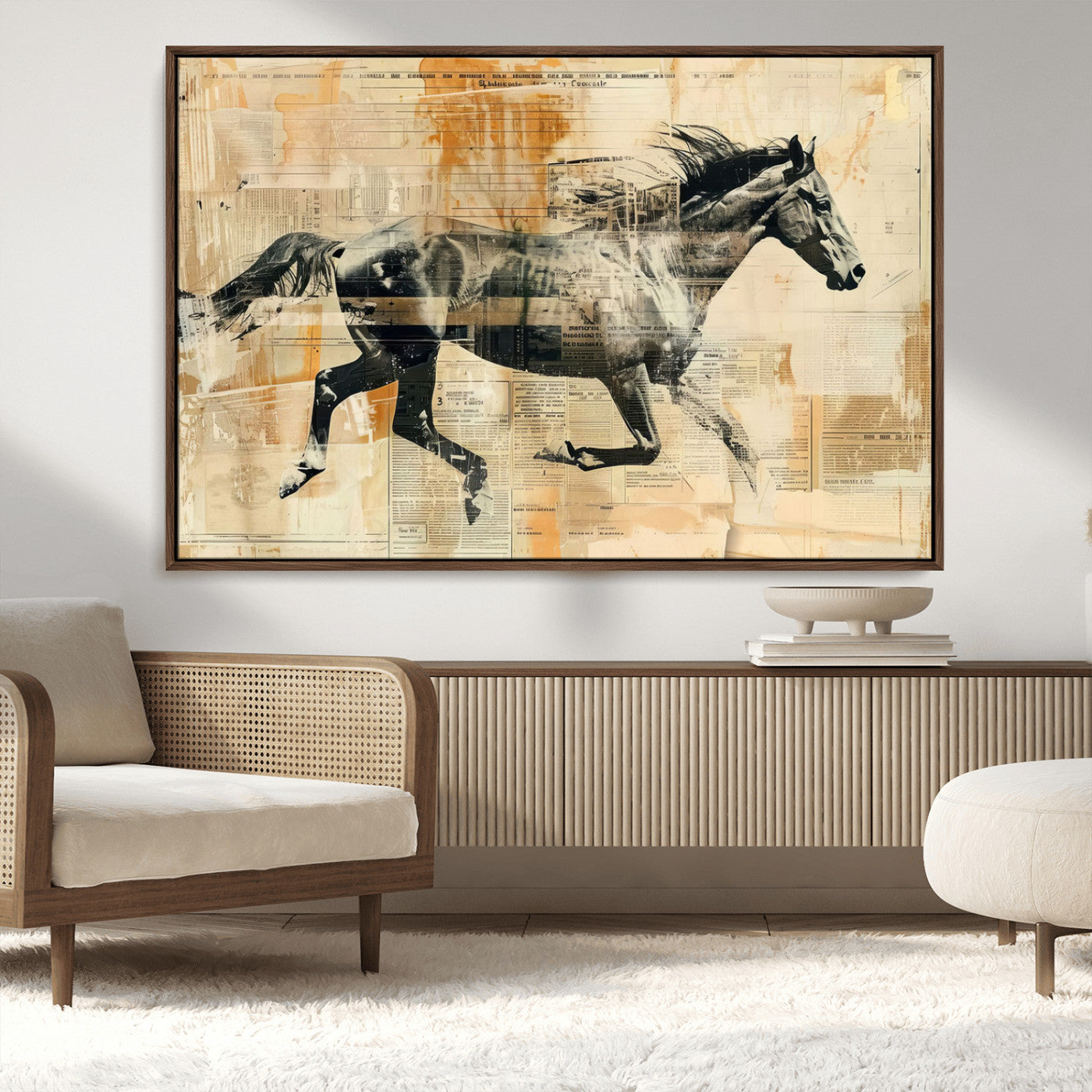 MGV-FC-36X24 - Chines Style Running Horse Western Wall Art | Farmhouse Wall Decor | Ready to Hang Framed Canvas
