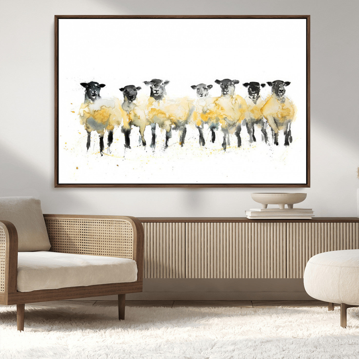 MGV-FC-36X24 - Farmhouse Wall Art Sheep Print | Ready to Hang Framed Canvas | Rustic Barn Decor