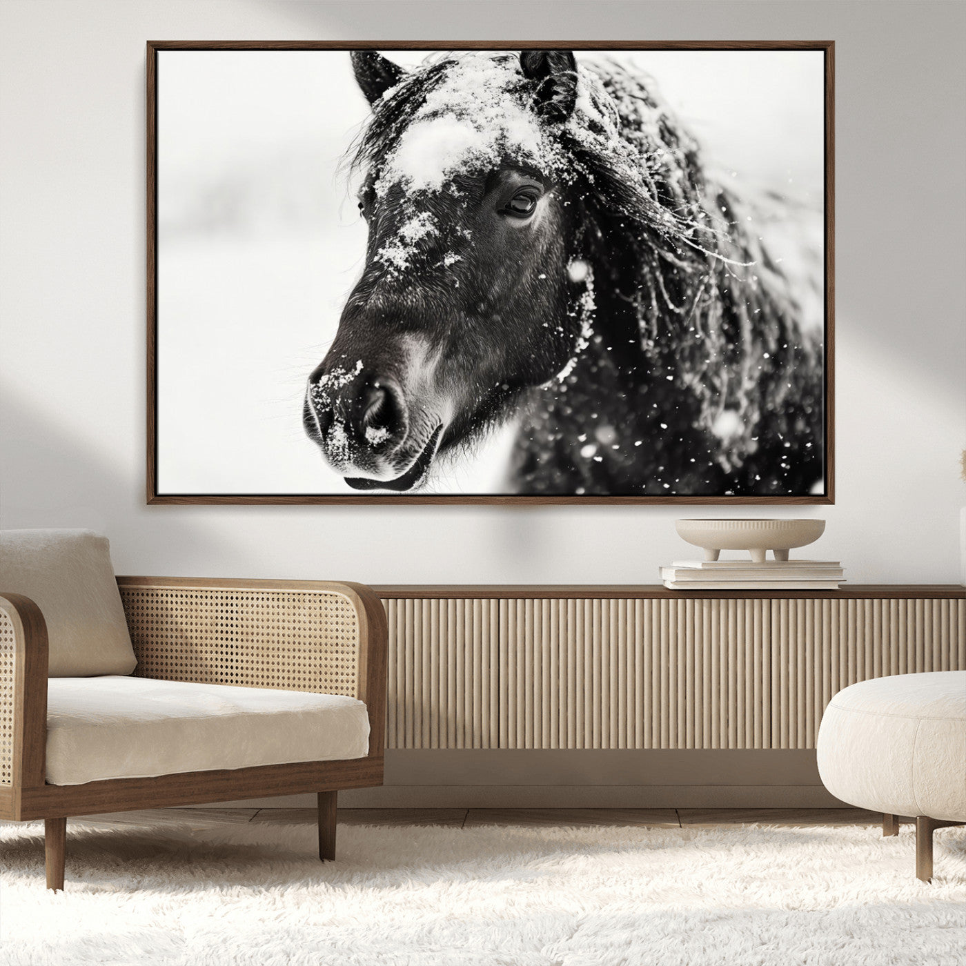 MGV-FC-36X24 - Framed Black and White Horse Wall Art | Ready to Hang and Framed | Farmhouse and Western Wall Decor