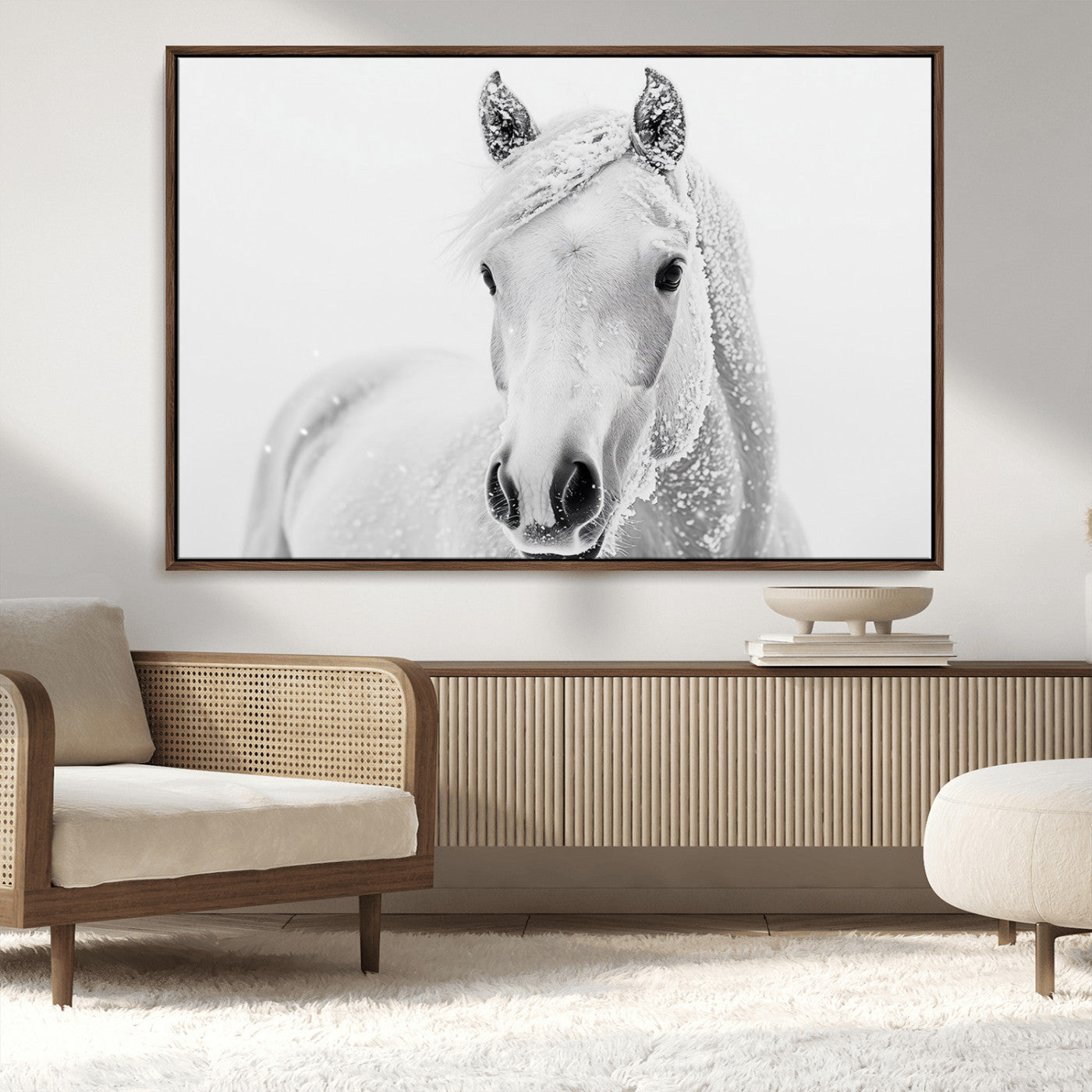 MGV-FC-36X24 - Majestic White Horse Wall Art | Ready to Hang and Framed | Farmhouse Wall Decor for Living Room