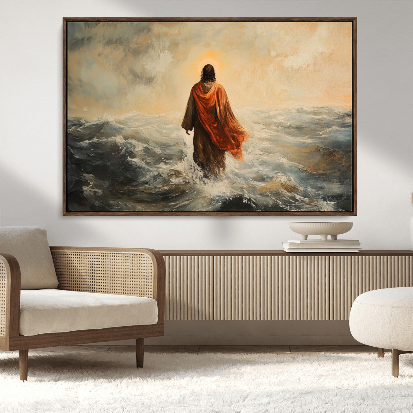 MGV-FC-36X24 - Jesus Walking on Water, Christian Wall Art, Jesus Christ Walking on Oil Painting Style Print