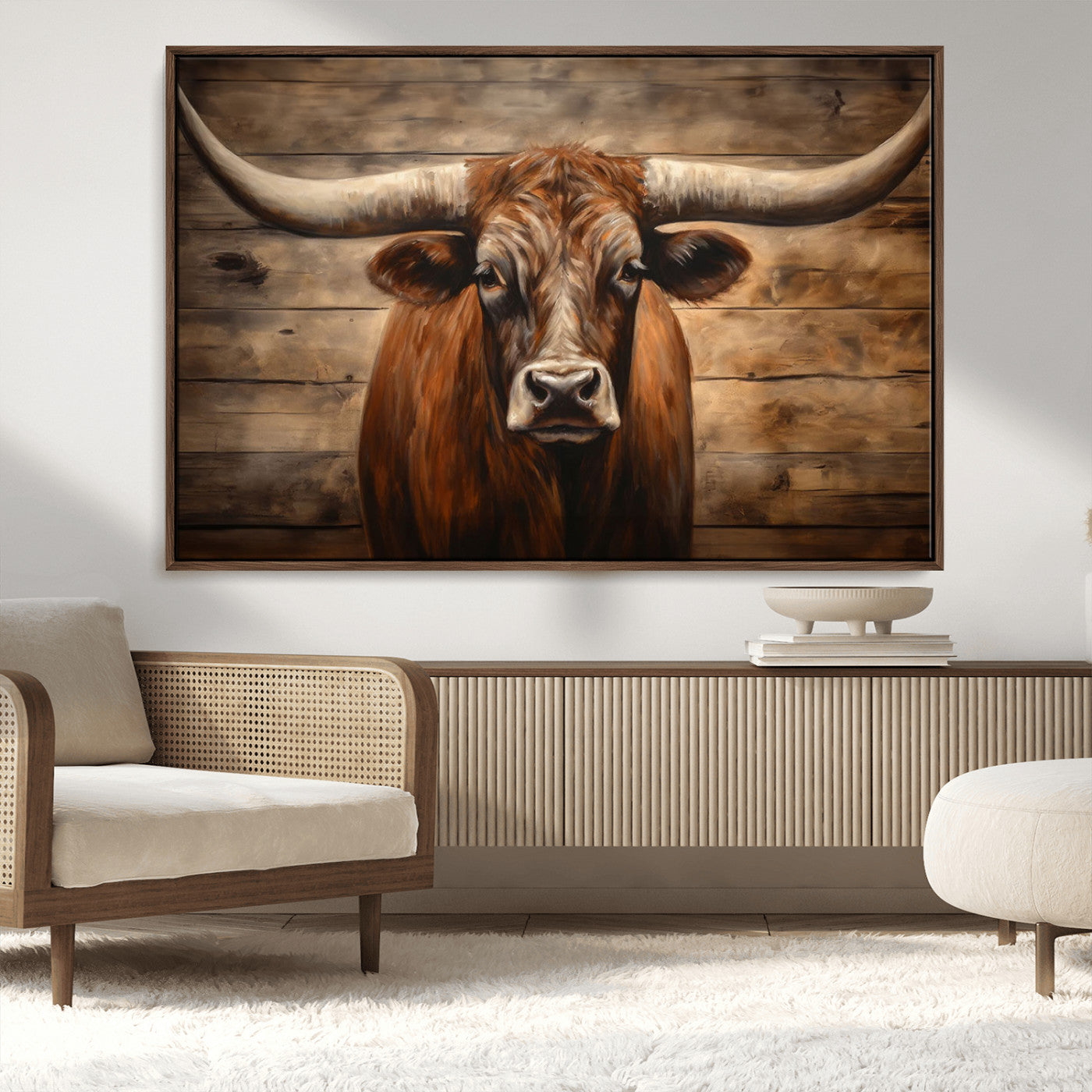 77556-MGV-CV-36X24-Longhorn Bull Wall Art | Canvas Print | Ready to Hang | Rustic Farmhouse Wall Decor | Western Barn
