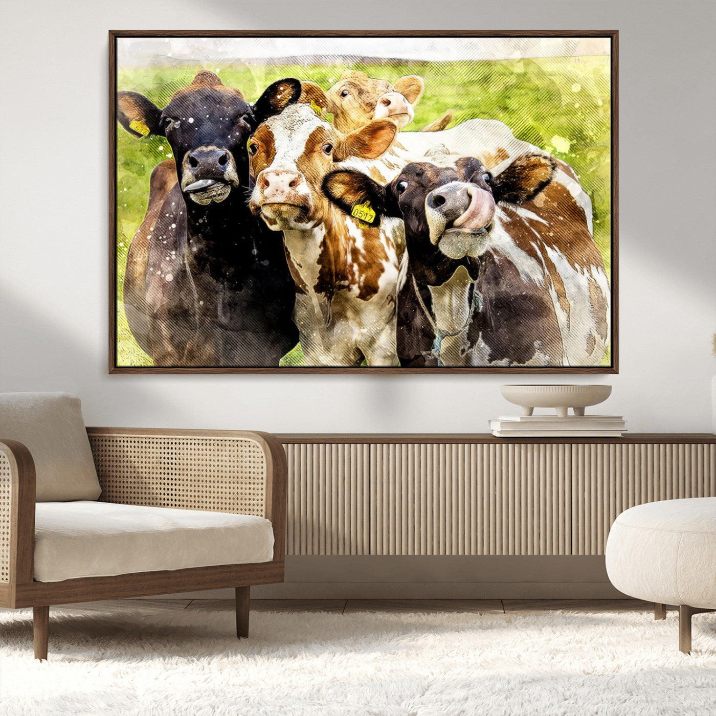 MGV-FC-36X24 - Curious Cows Farmhouse Wall Art | Ready to Hang and Framed Canvas Print | Rustic Farm Decor