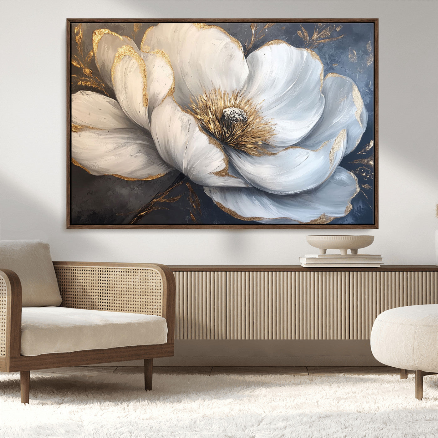 MGV-FC-36X24 - White Magnolia Flower Wall Art Canvas Print | Abstract Floral Wall Decor | Elegant Bloom Artwork |