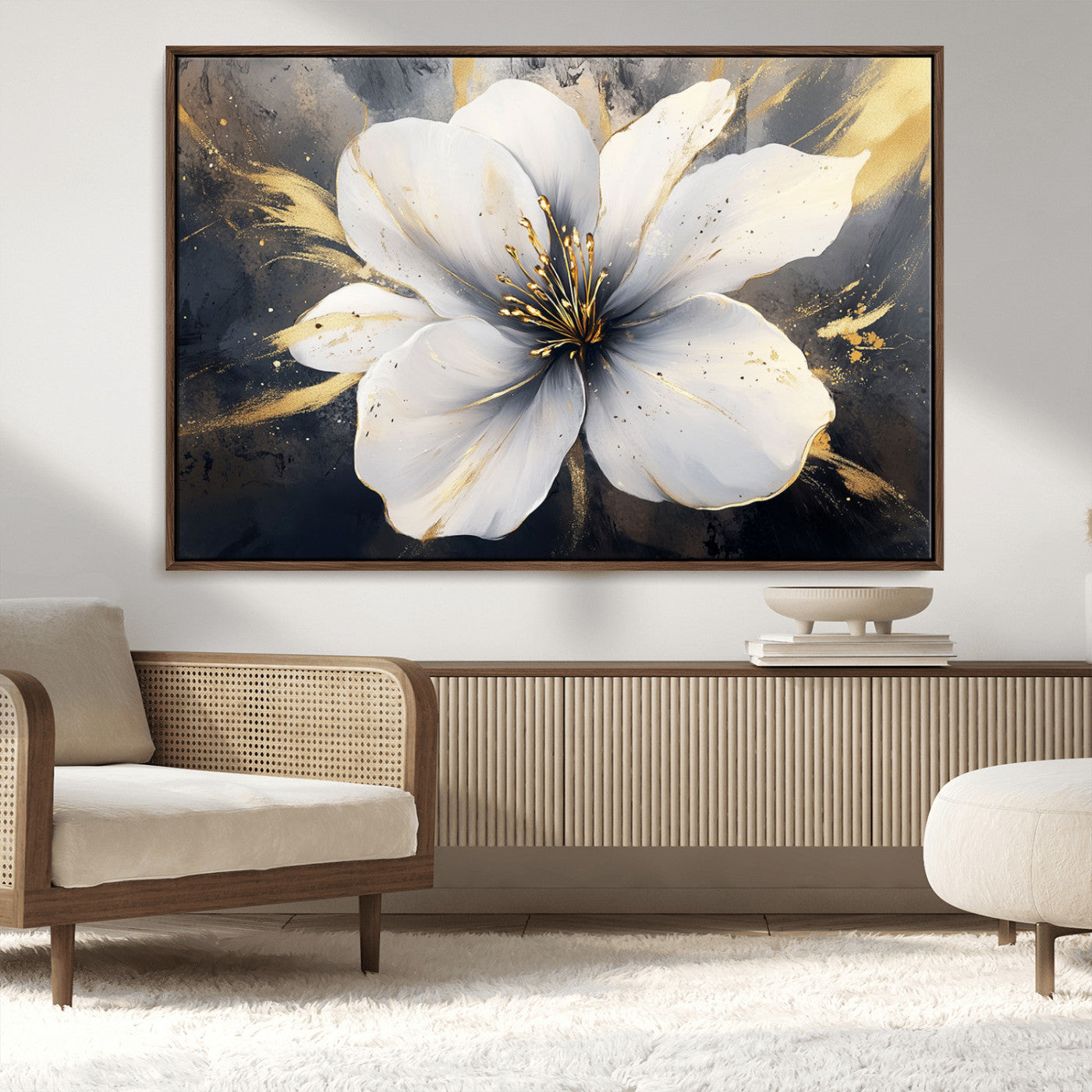 MGV-FC-36X24 - White Flower Wall Art Canvas Print | Ready to Hang | Abstract Floral Wall Decor | Elegant Bloom