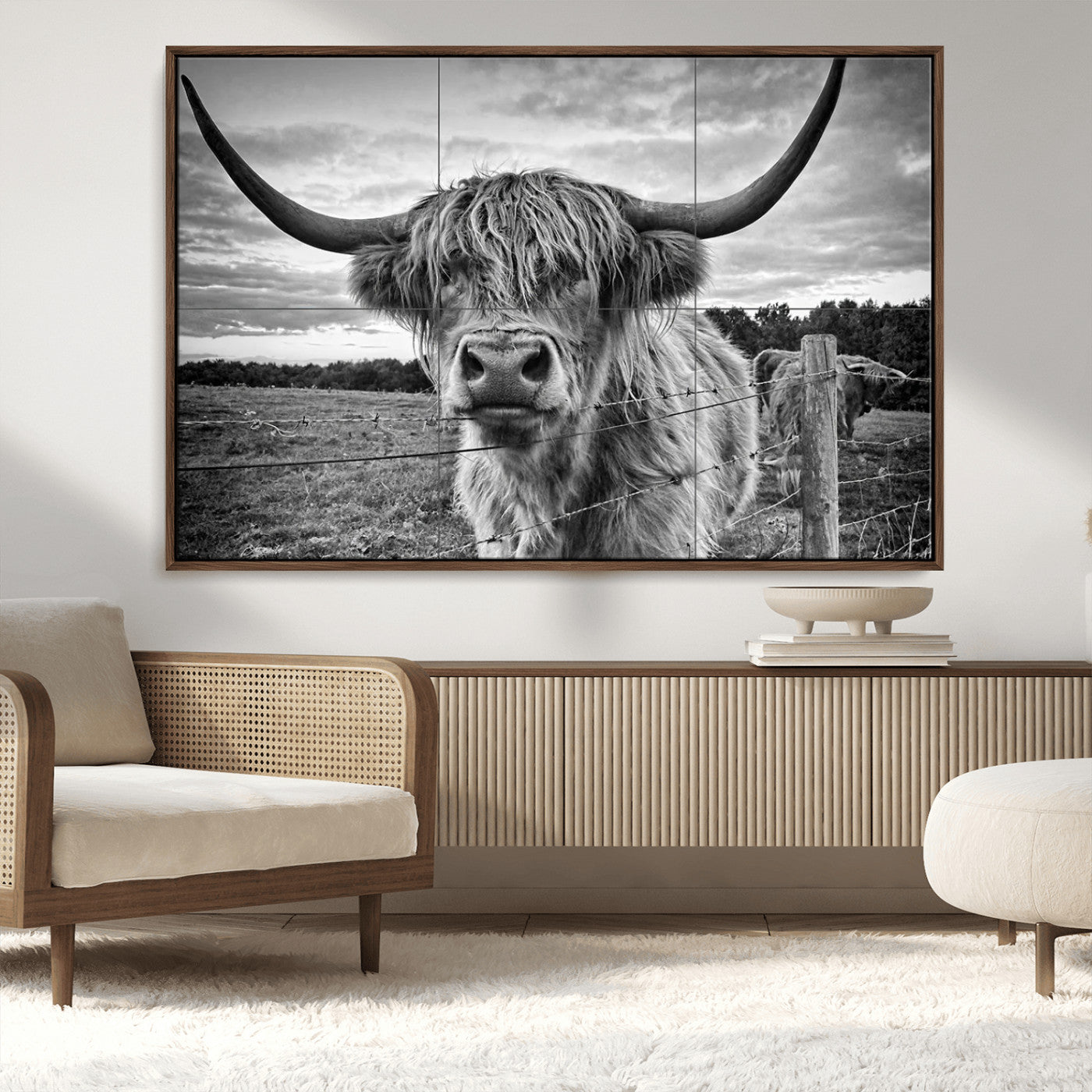 MGV-FC-36X24 - Scottish Highland Cow Wall Art Canvas Print | Ready to Hang and Framed | Rustic Farmhouse Decor